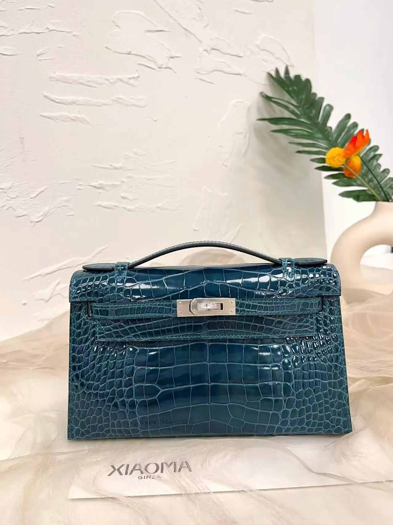 Unused ( Rank NS ) HERMÈS Kelly Pochette Vert Bosphore (W0) Shiny Alligator Palladium hardware Y (2020) - 3