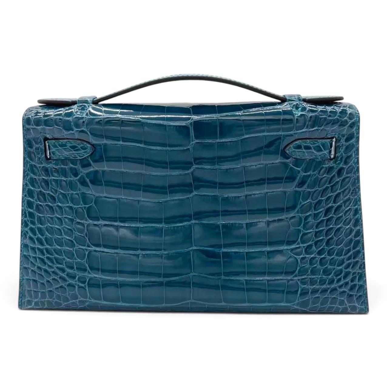 Unused ( Rank NS ) HERMÈS Kelly Pochette Vert Bosphore (W0) Shiny Alligator Palladium hardware Y (2020) - 2