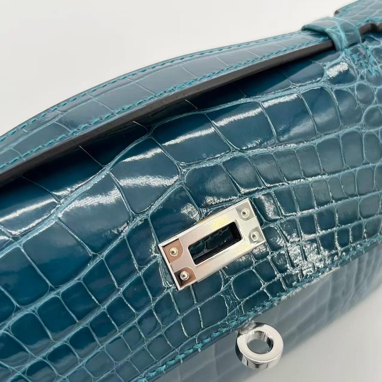 Unused ( Rank NS ) HERMÈS Kelly Pochette Vert Bosphore (W0) Shiny Alligator Palladium hardware Y (2020) - 21