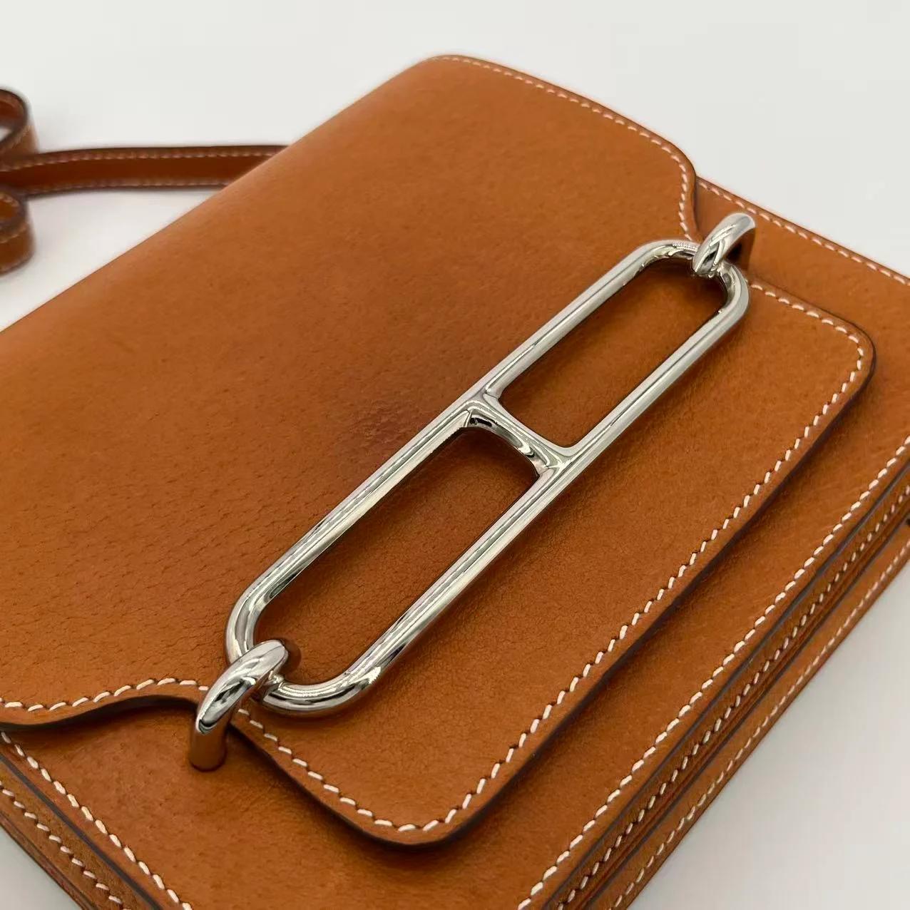 Very Good ( Rank A) HERMÈS Roulis Mini Toffee (1H) Peau Porc Palladium hardware U (2022) - 14