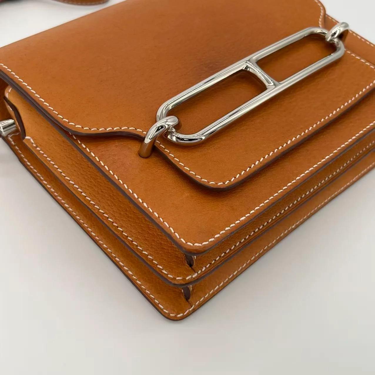 Very Good ( Rank A) HERMÈS Roulis Mini Toffee (1H) Peau Porc Palladium hardware U (2022) - 12