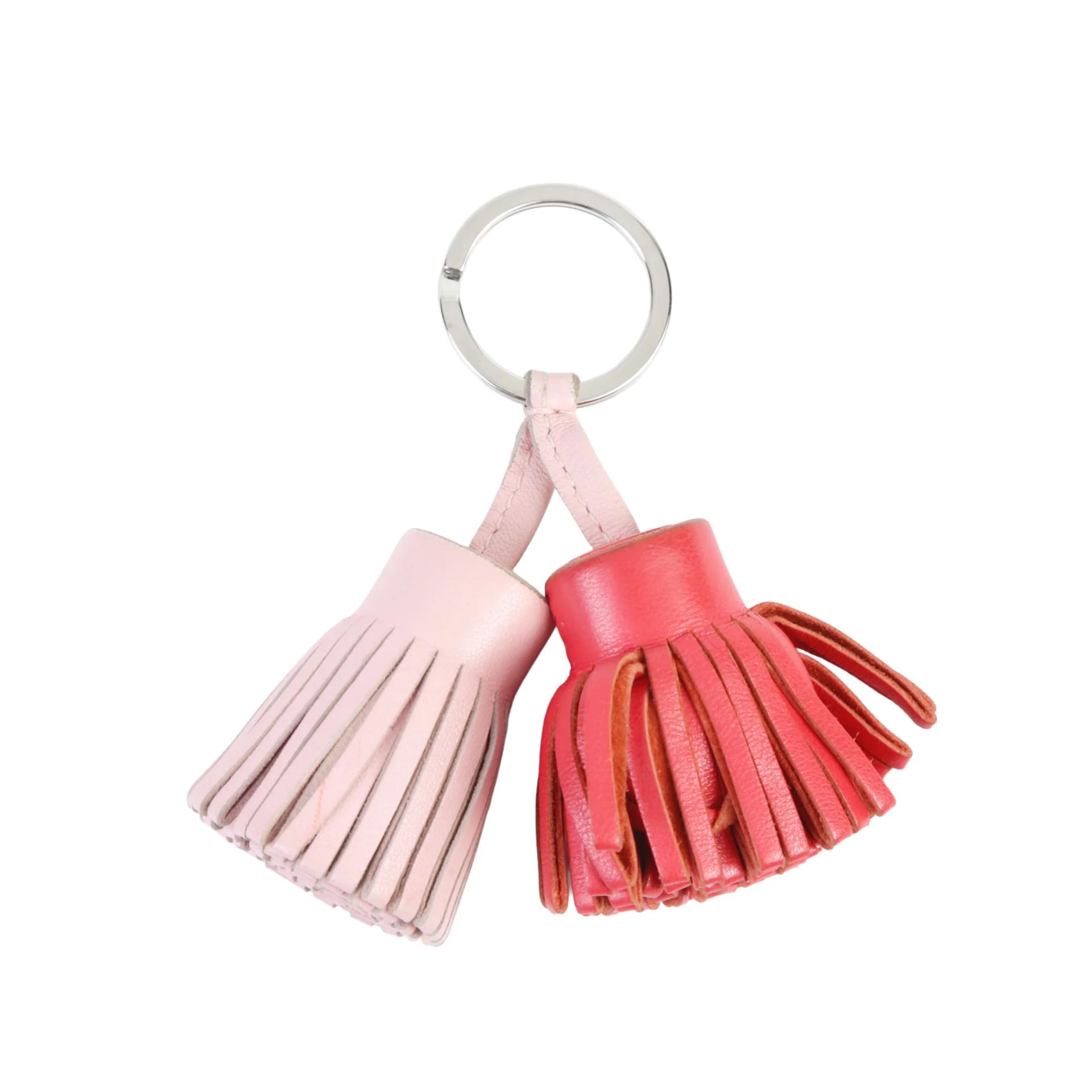 Very Good ( Rank A) HERMÈS Carmen Uno-Dos key ring Rose Sakura (3Q) Rose Texas (0E) Agneau Milo Palladium hardware - 2