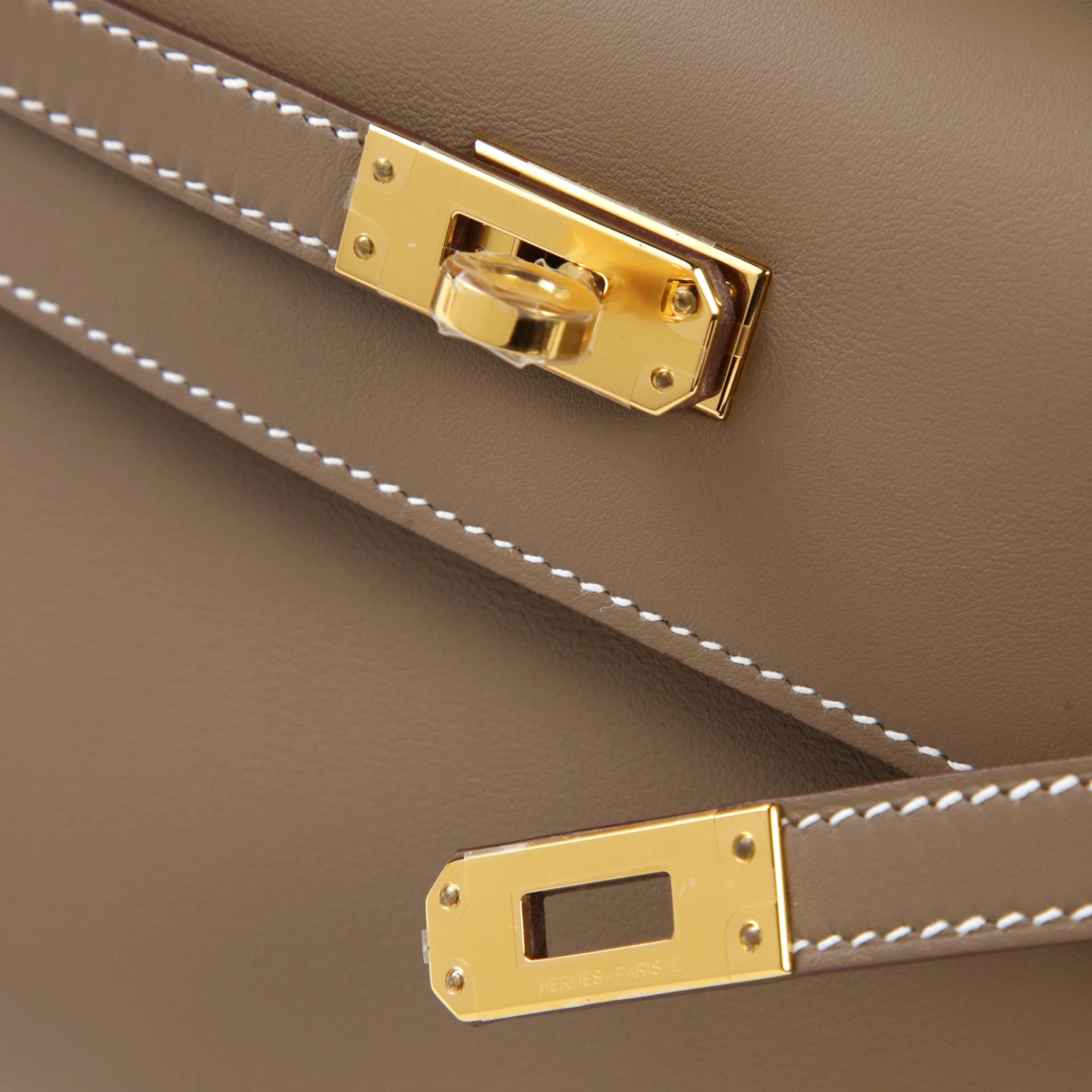 Brand New ( Rank N ) HERMÈS Kelly Pochette Etoupe (18) Swift Gold hardware G (2026) - 8