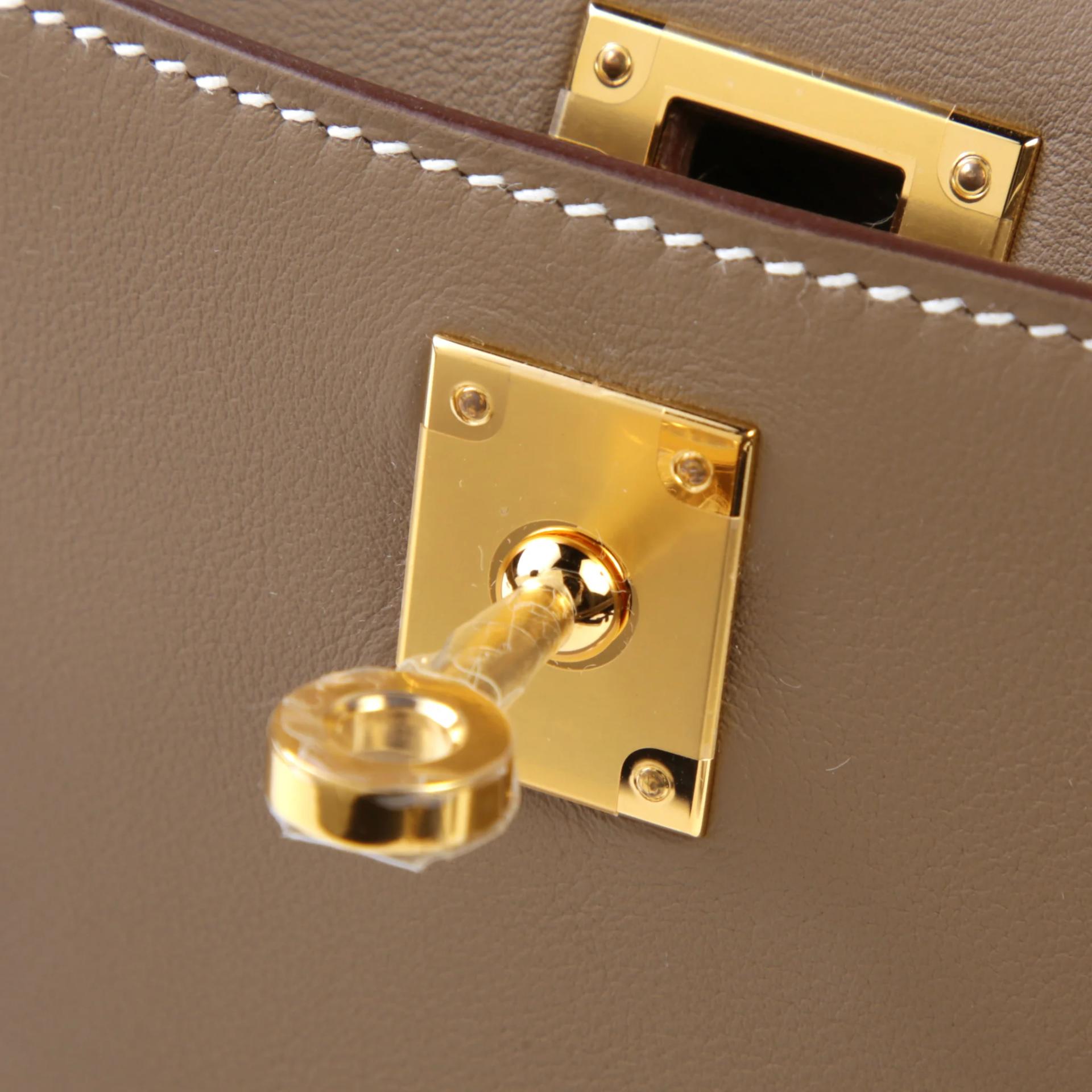 Brand New ( Rank N ) HERMÈS Kelly Pochette Etoupe (18) Swift Gold hardware G (2026) - 9
