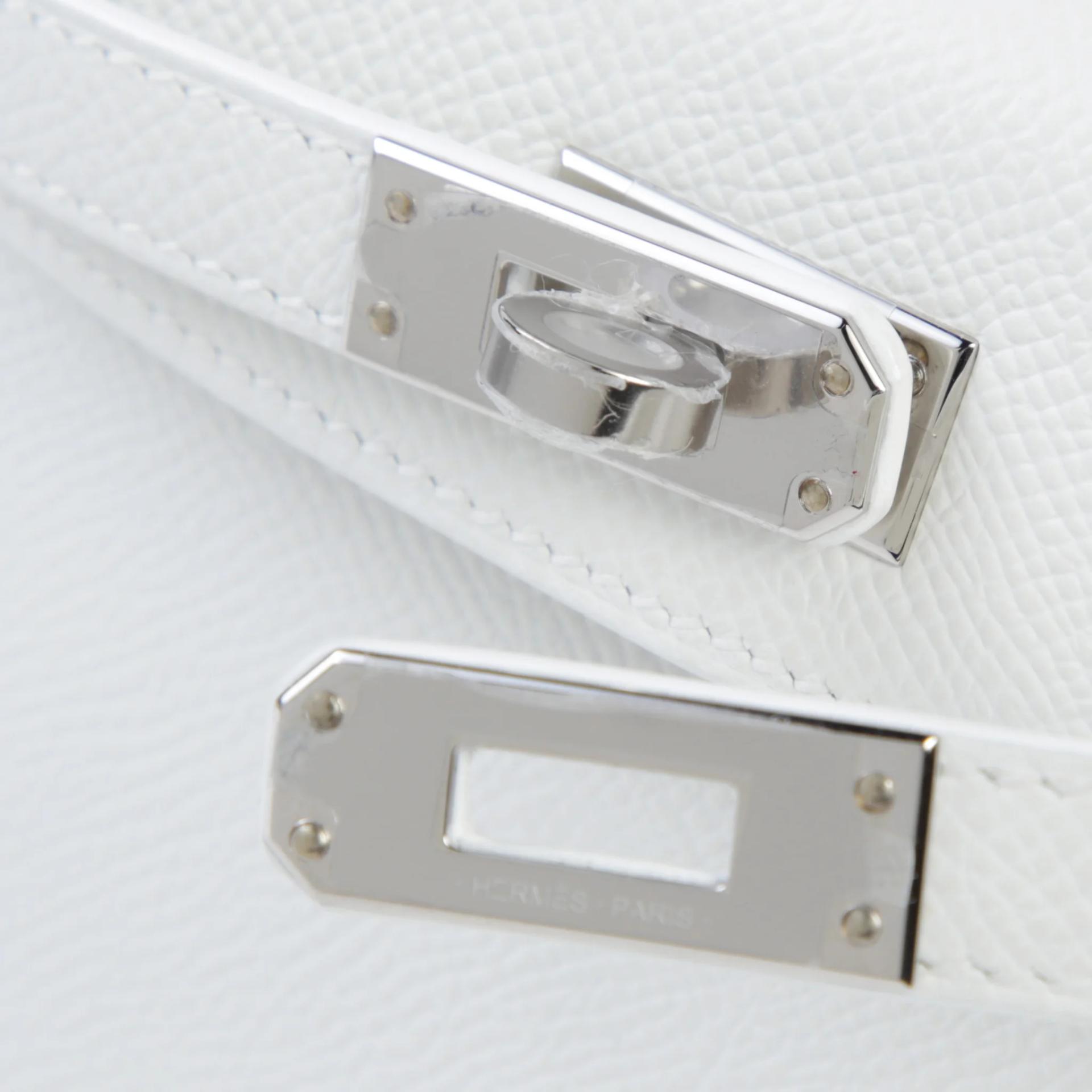 Excellent ( Rank SA ) HERMÈS Mini Kelly II New White (0U) Epsom Palladium hardware K (2025) - 8