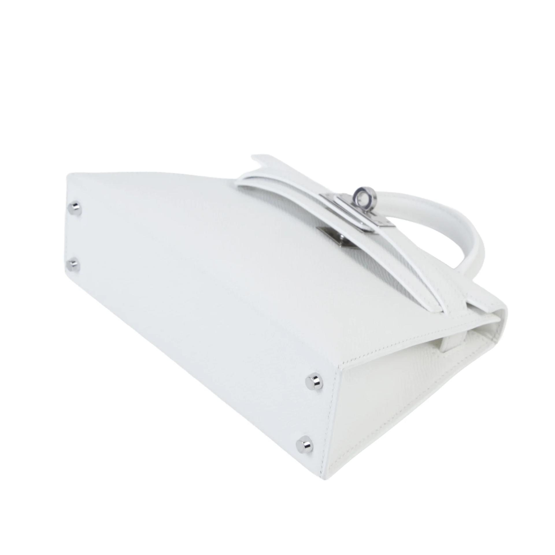 Excellent ( Rank SA ) HERMÈS Mini Kelly II New White (0U) Epsom Palladium hardware K (2025) - 5