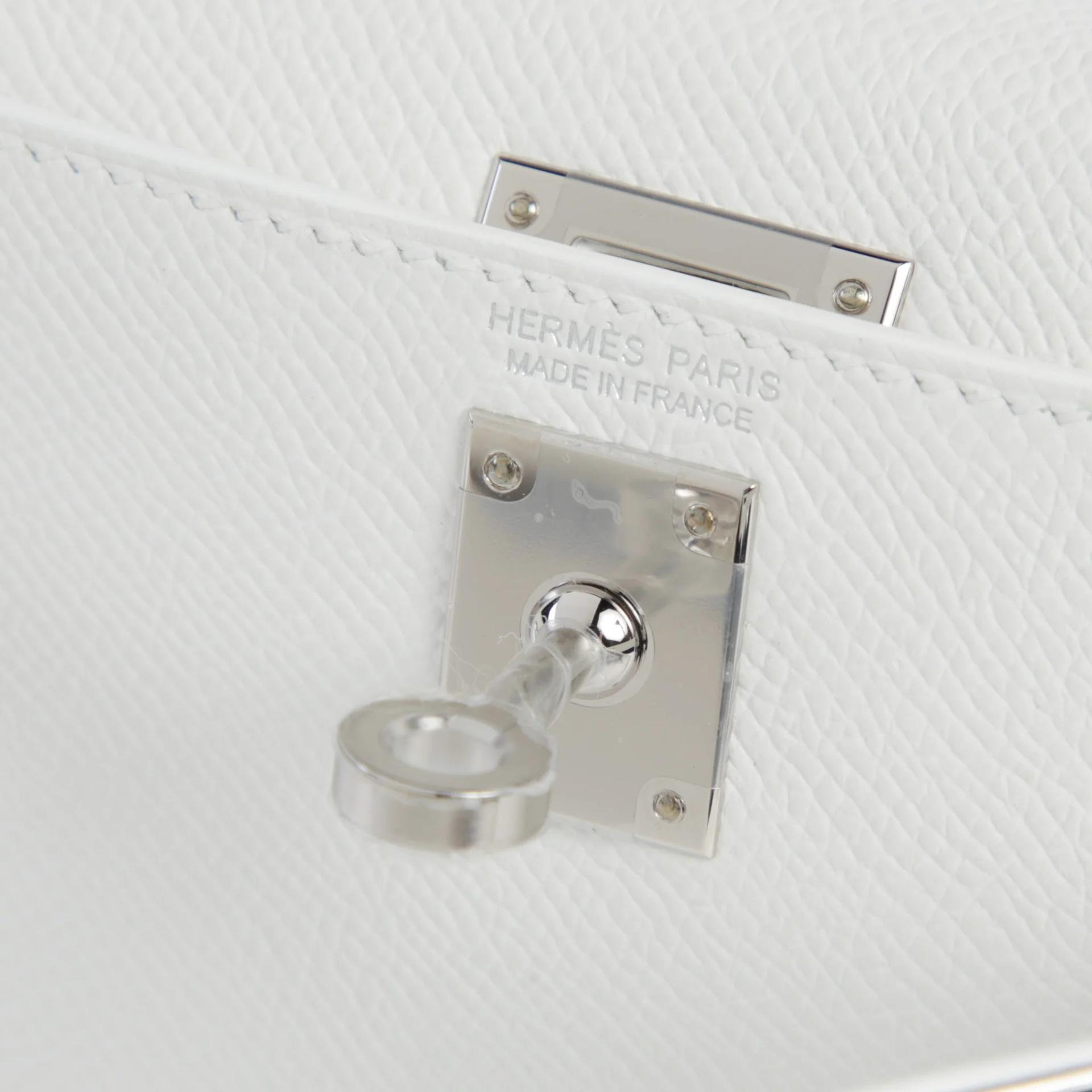 Excellent ( Rank SA ) HERMÈS Mini Kelly II New White (0U) Epsom Palladium hardware K (2025) - 9