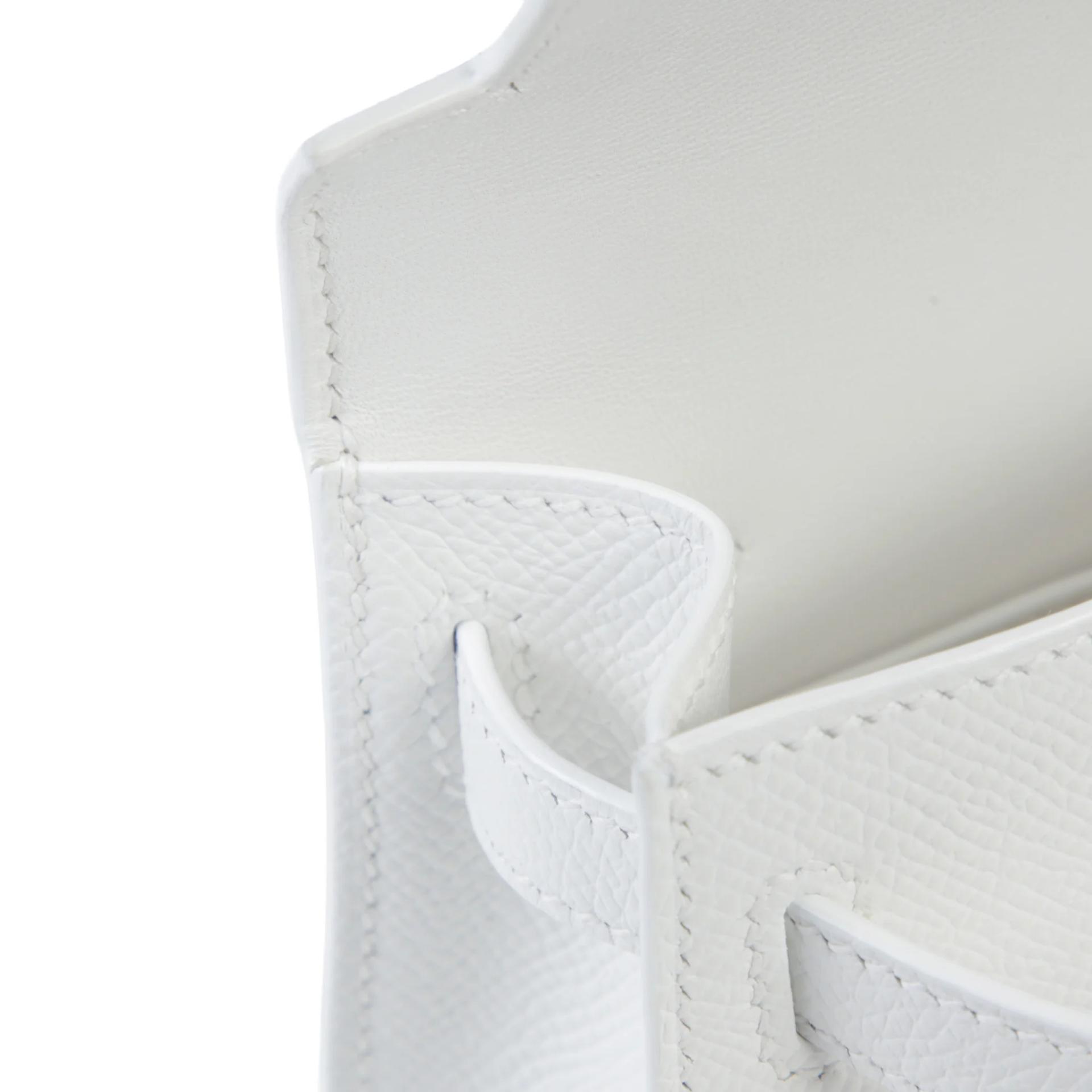 Excellent ( Rank SA ) HERMÈS Mini Kelly II New White (0U) Epsom Palladium hardware K (2025) - 12