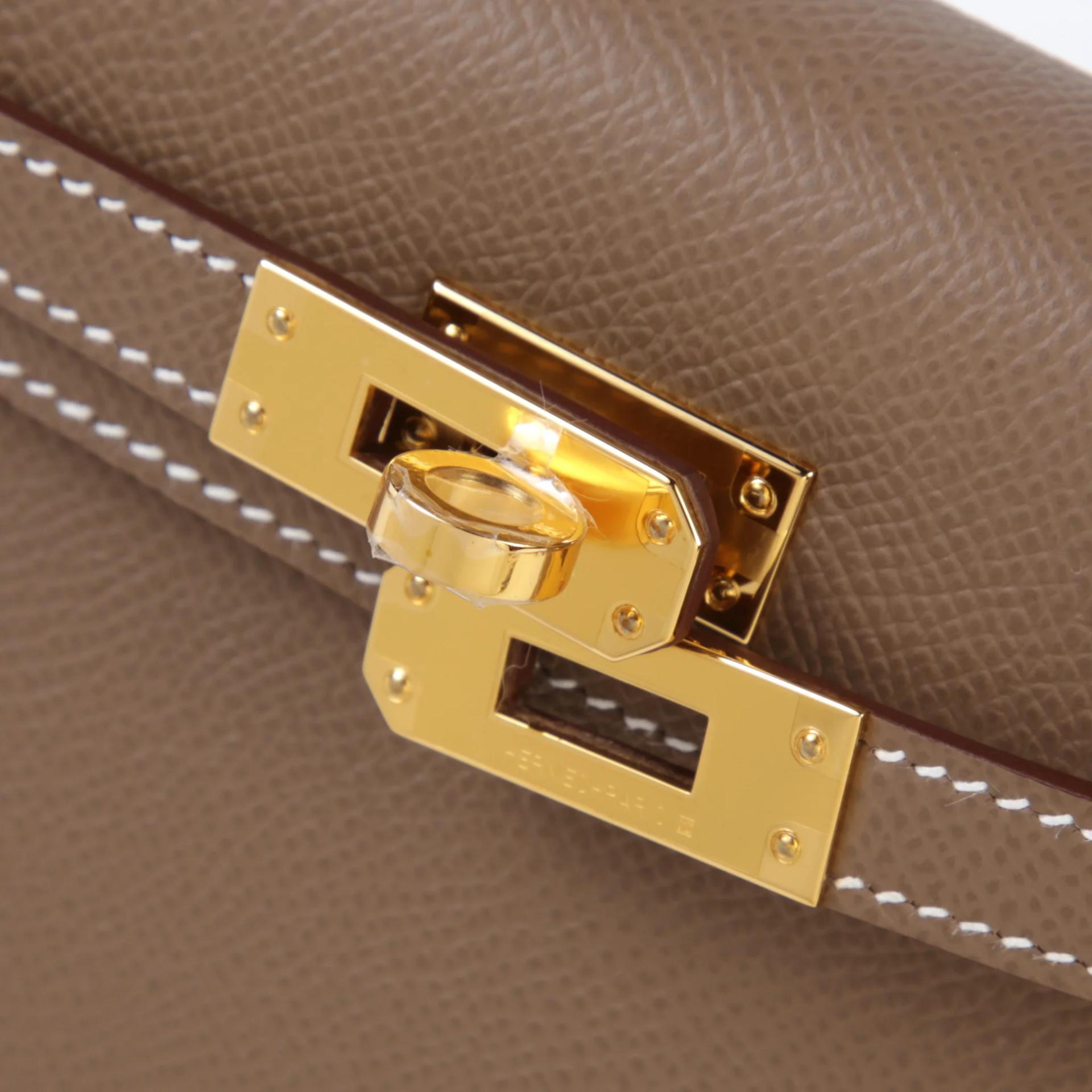 Brand New ( Rank N ) HERMÈS Mini Kelly II Etoupe (18) Epsom Gold hardware G (2026) - 8