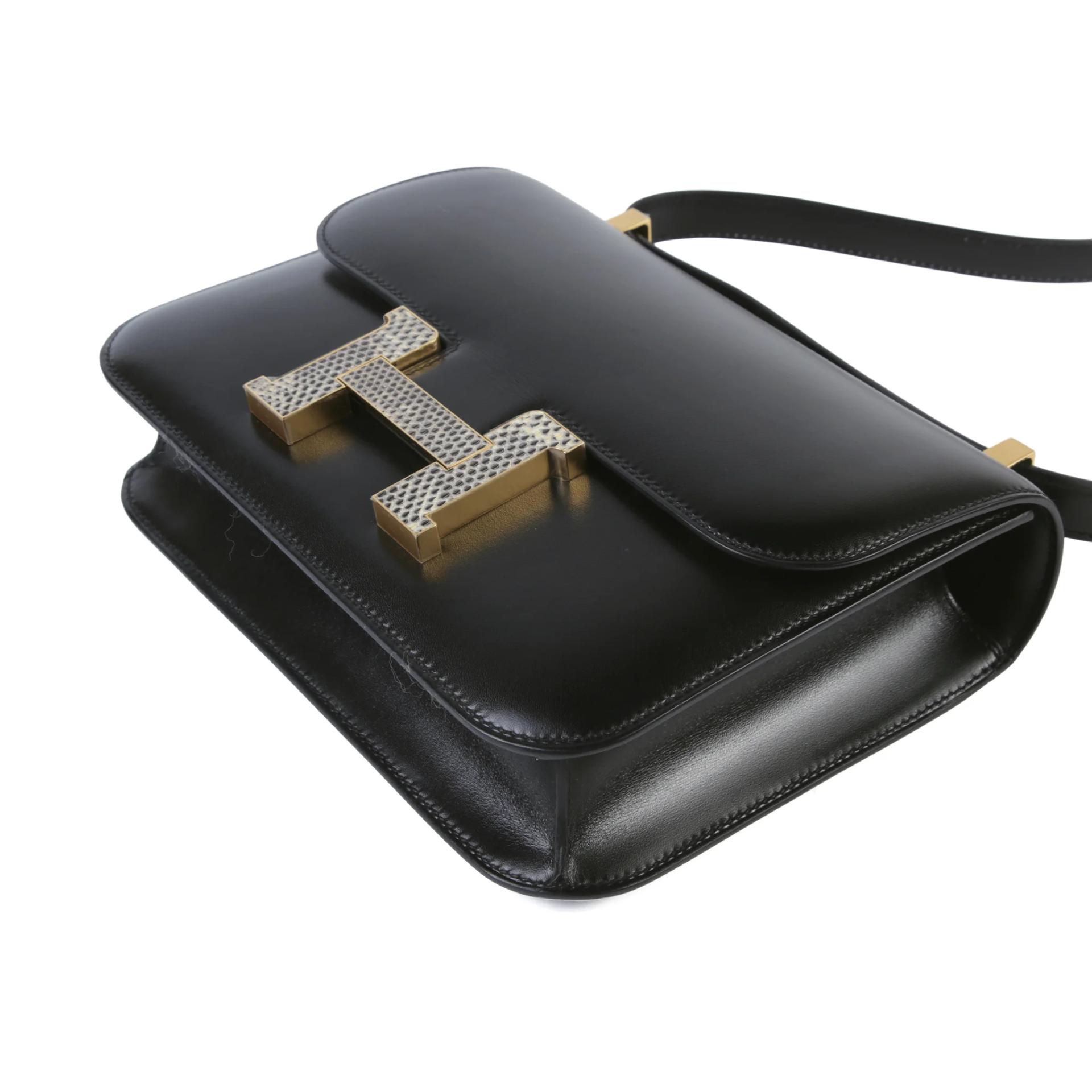 Excellent ( Rank SA ) HERMÈS Constance 24 Noir (89) Box-calf Lizard Hardware Gold hardware B (2023) - 5