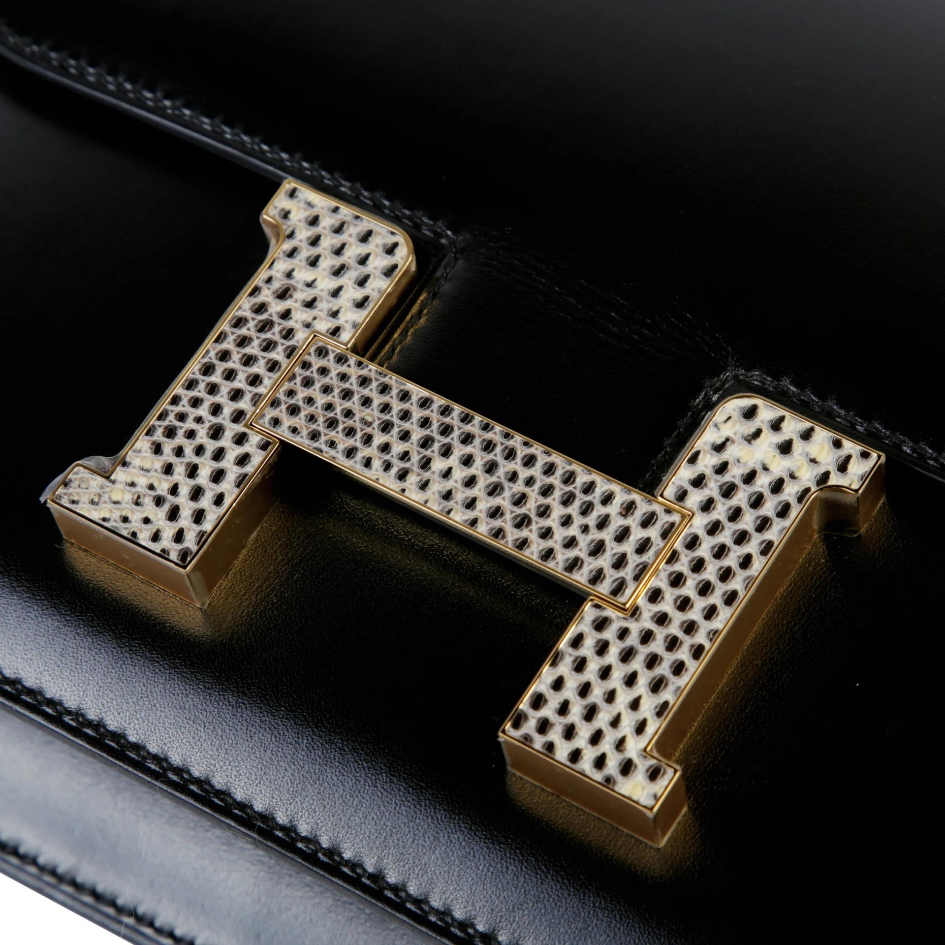 Excellent ( Rank SA ) HERMÈS Constance 24 Noir (89) Box-calf Lizard Hardware Gold hardware B (2023) - 8