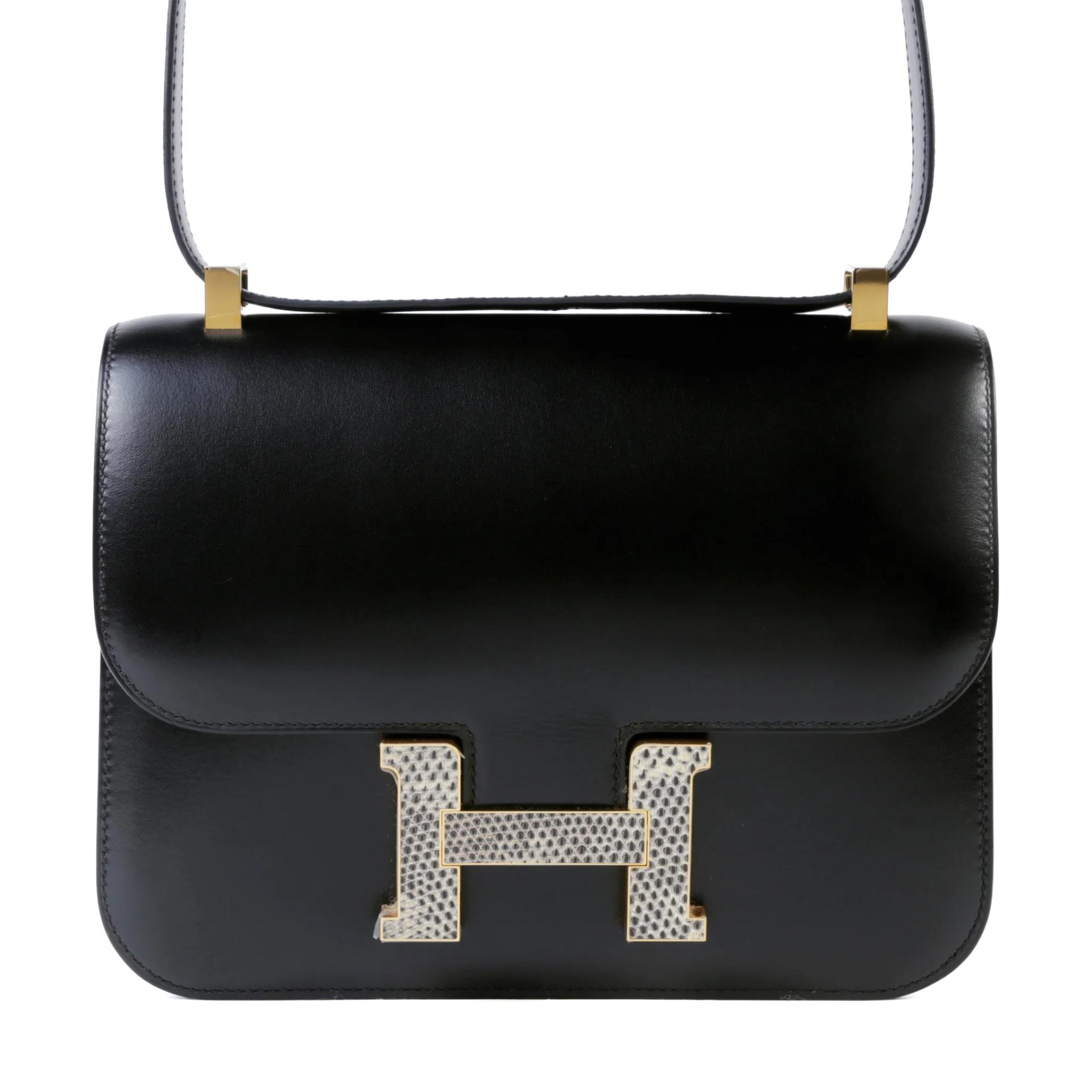 Excellent ( Rank SA ) HERMÈS Constance 24 Noir (89) Box-calf Lizard Hardware Gold hardware B (2023) - 1