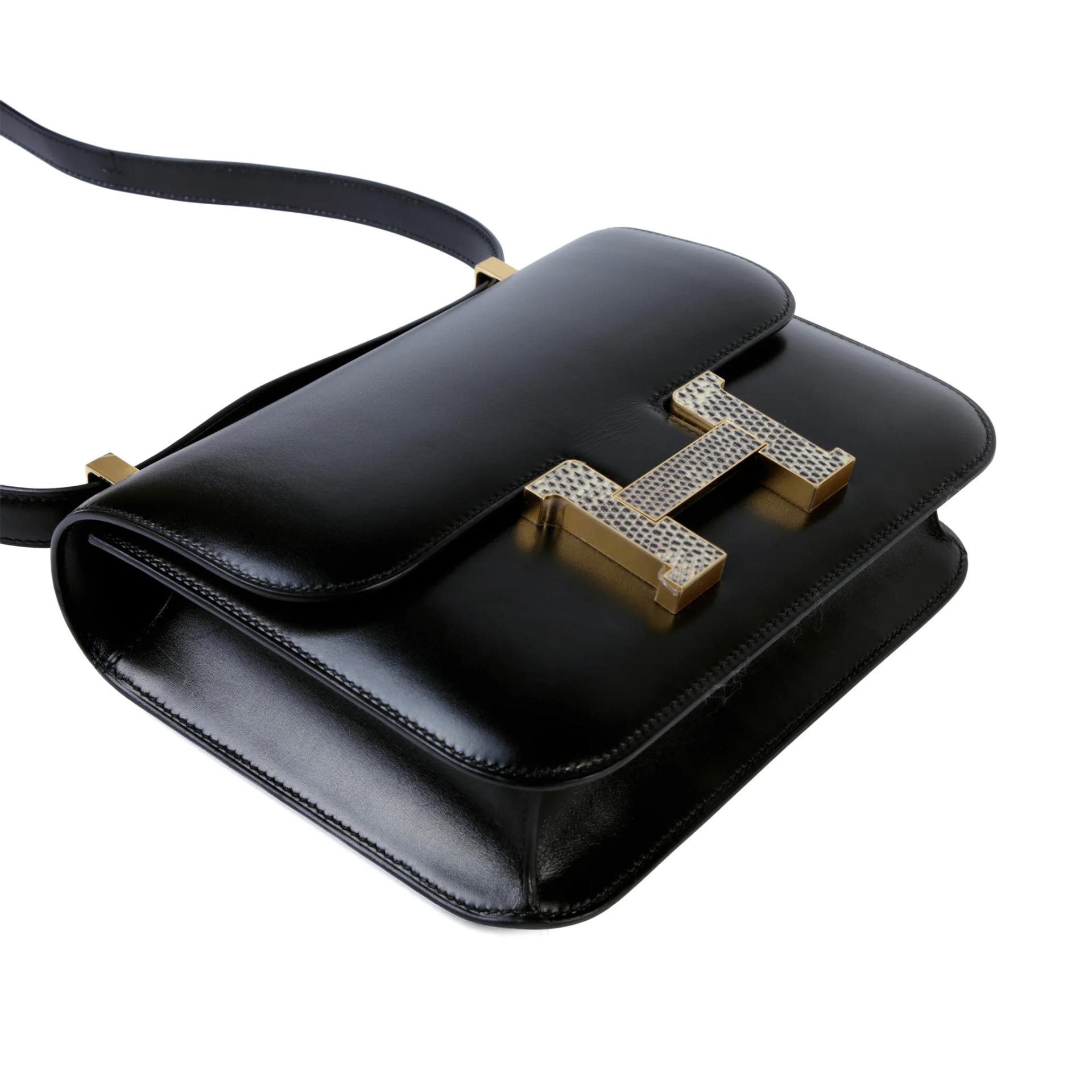 Excellent ( Rank SA ) HERMÈS Constance 24 Noir (89) Box-calf Lizard Hardware Gold hardware B (2023) - 4