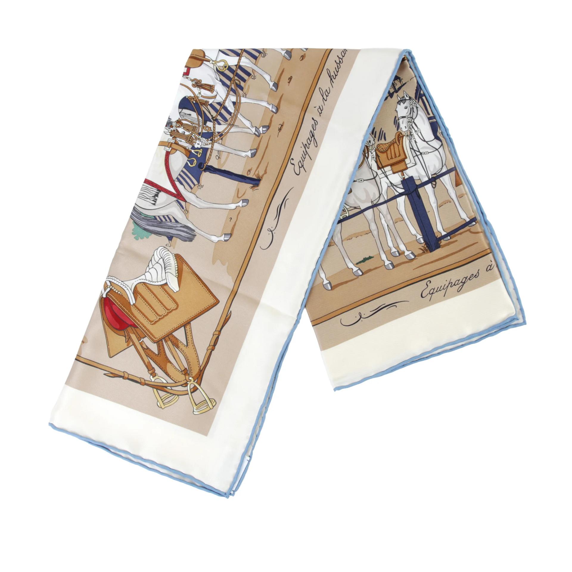 Carre 70 scarf Equipements a Cheval sur l'Elegance Beige