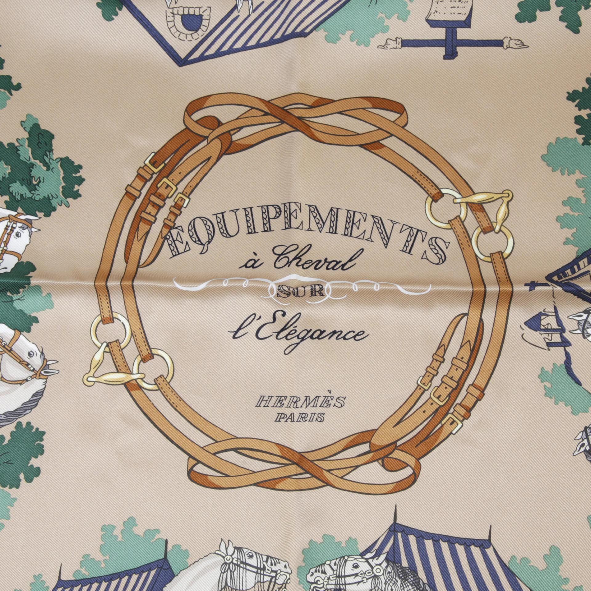 Carre 70 scarf Equipements a Cheval sur l'Elegance Beige