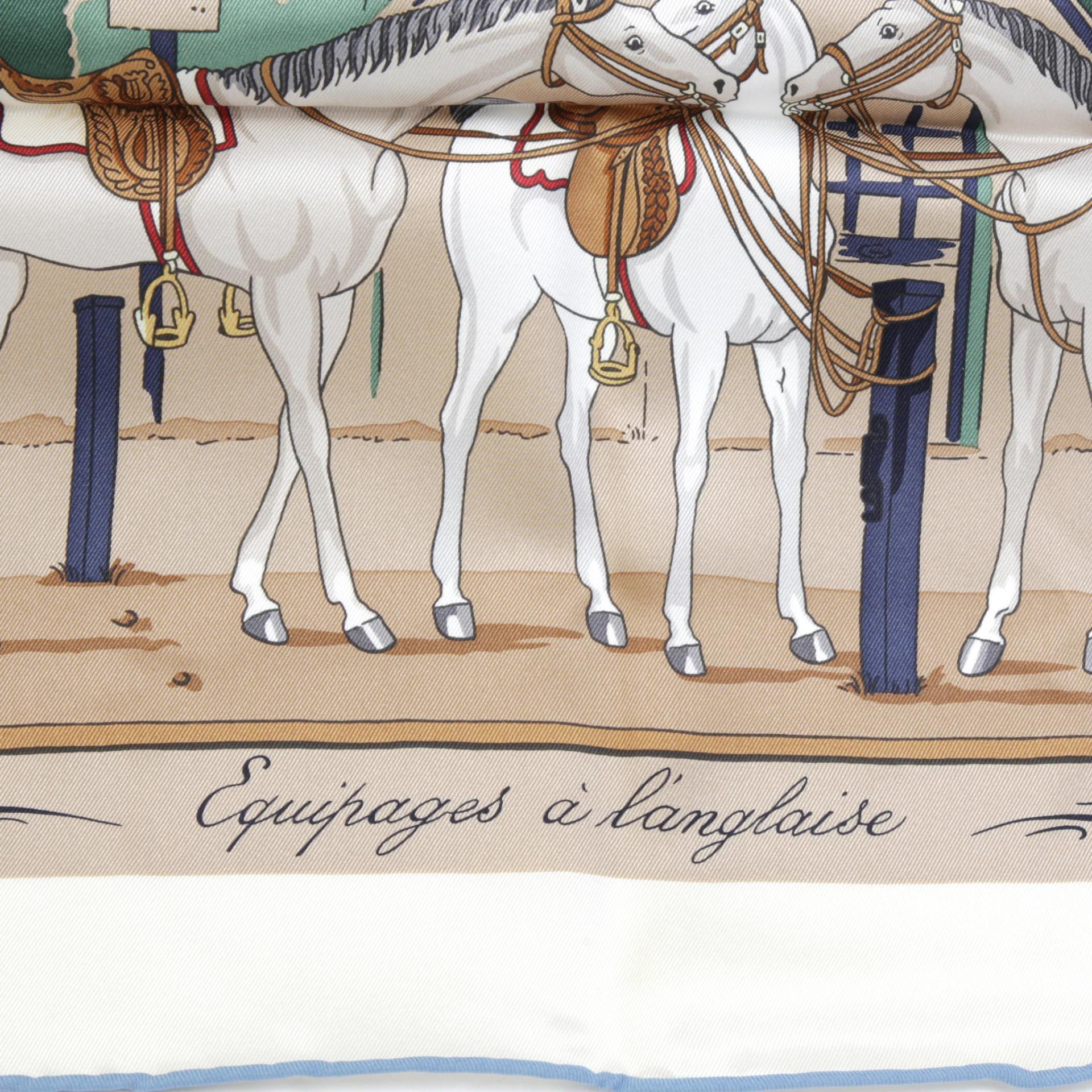 Unused ( Rank NS ) HERMÈS Carre 70 scarf Equipements a Cheval sur l'Elegance Beige Silk - 3
