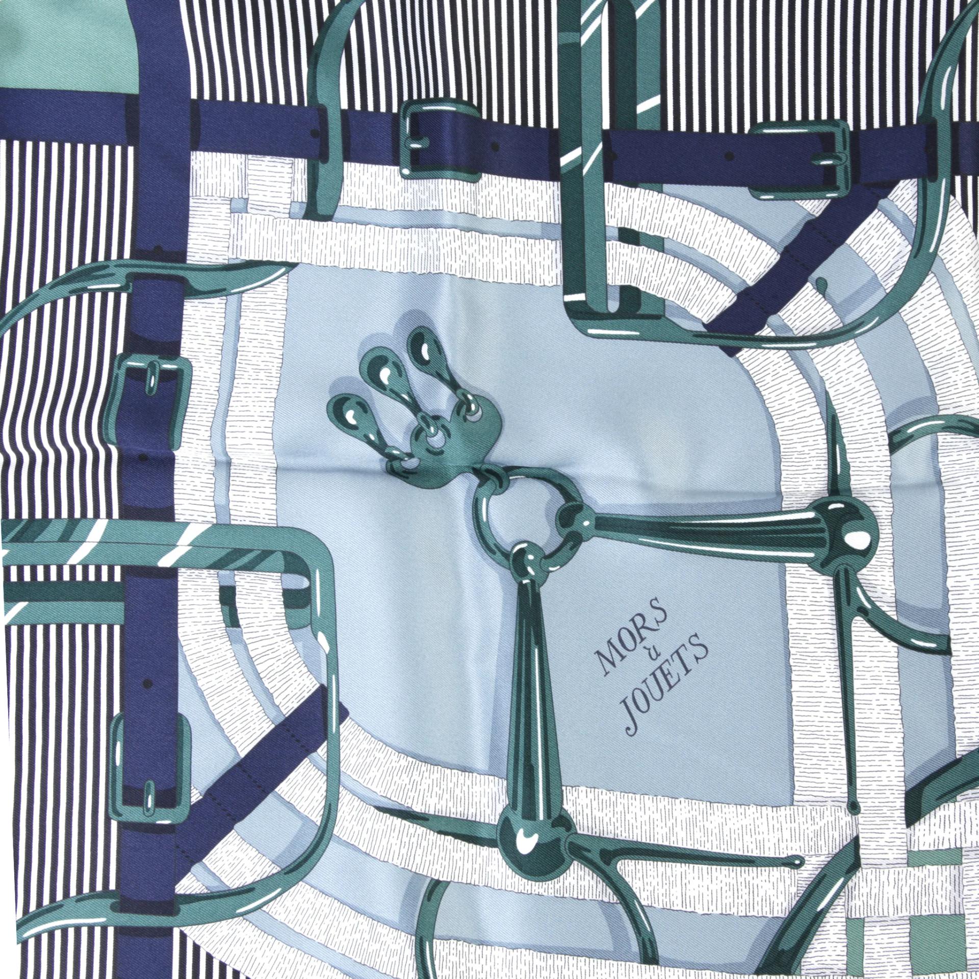 Unused ( Rank NS ) HERMÈS Carre 70 scarf Morsa Jouets Chemise Blue Green Silk - 3