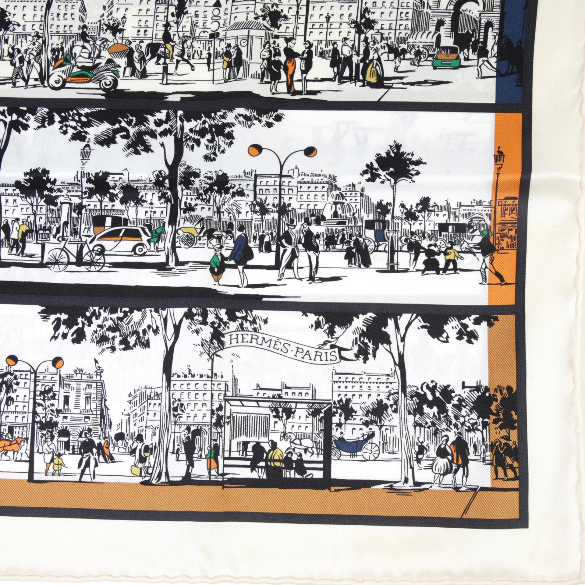Unused ( Rank NS ) HERMÈS Carre 70 scarf À l'ombre des Boulevards White Silk - 3
