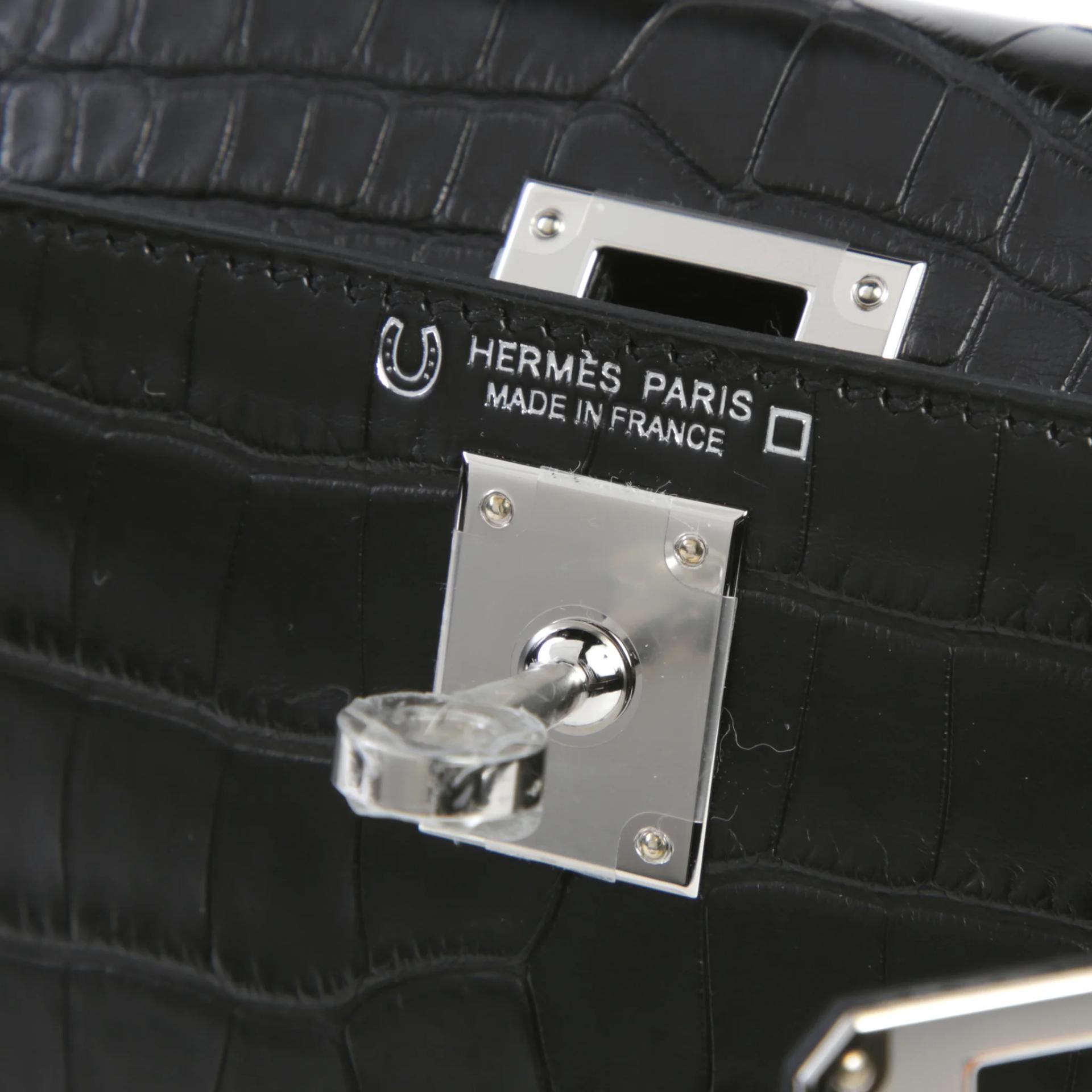 Brand New ( Rank N ) HERMÈS Mini Kelly II Noir (89) Matte Alligator Palladium hardware K (2025) - 9
