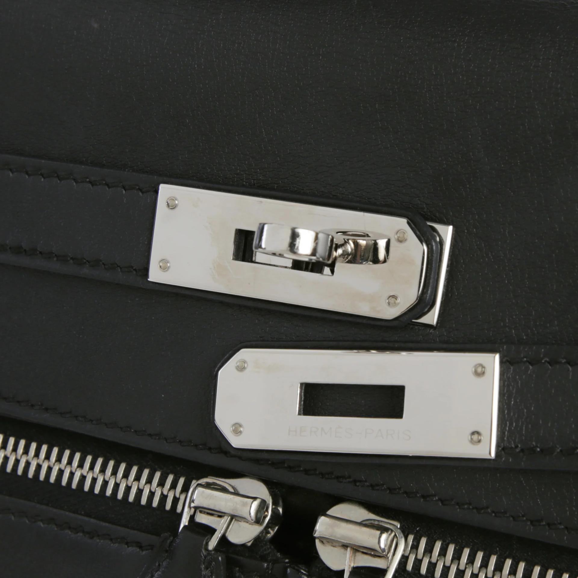 Very Good ( Rank A) HERMÈS Kelly Lakis 32 Noir (89) Swift Palladium hardware Square P (2012) - 8