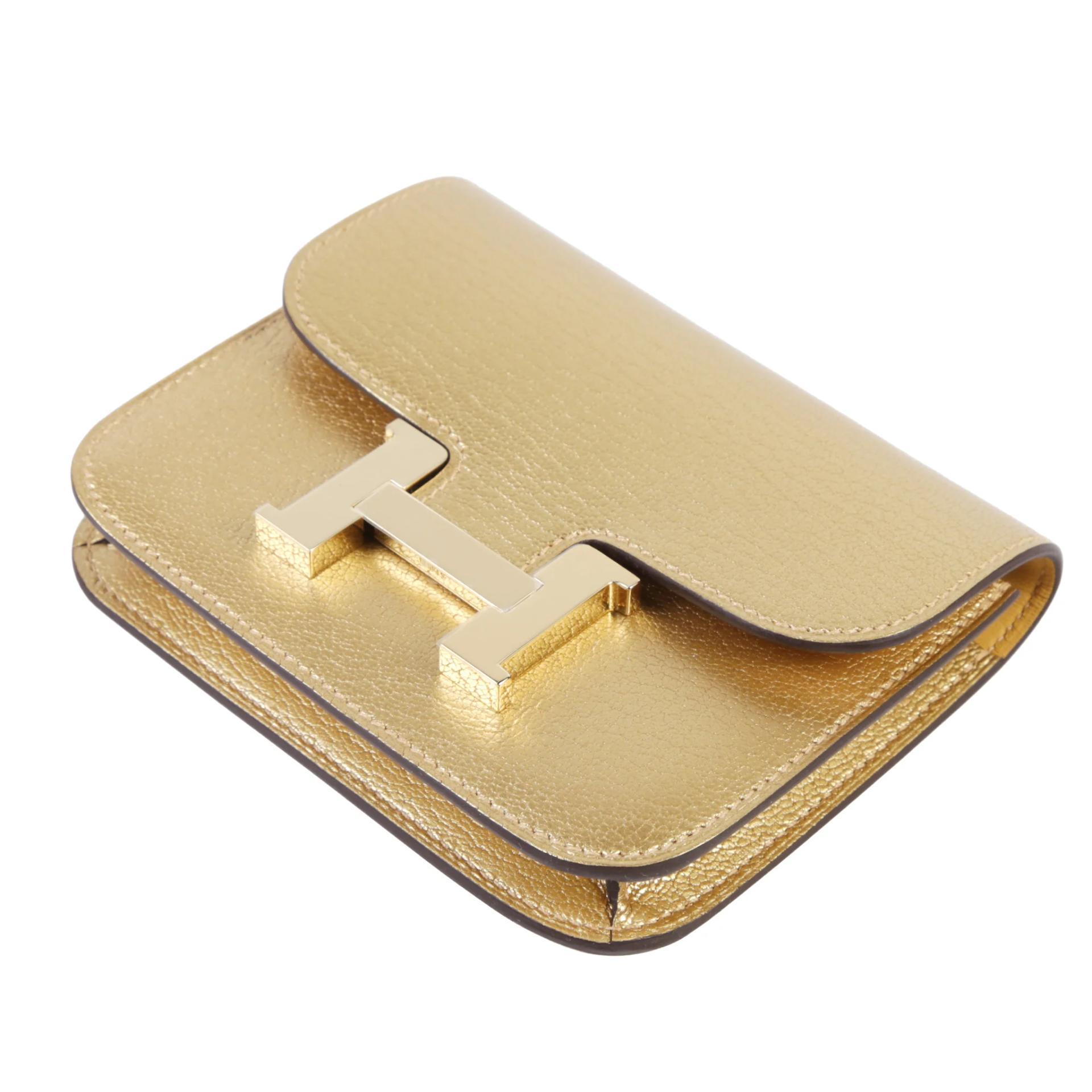 Brand New ( Rank N ) HERMÈS Constance Slim Wallet Dore (Y9) Chamkila Permabrass hardware K (2025) - 4