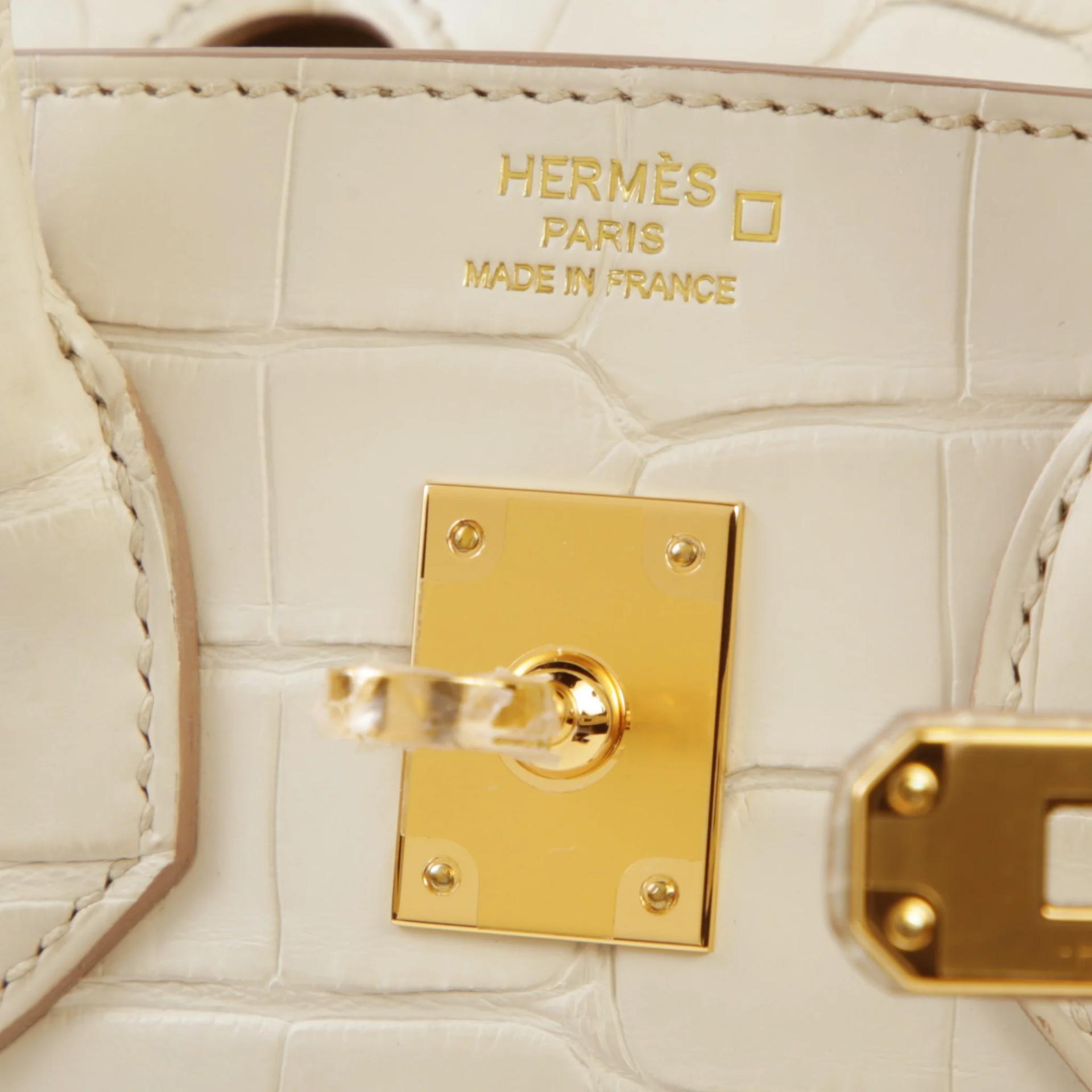 Unused ( Rank NS ) HERMÈS Birkin 25 Beton (8L) Matte Alligator Gold hardware K (2025) - 9