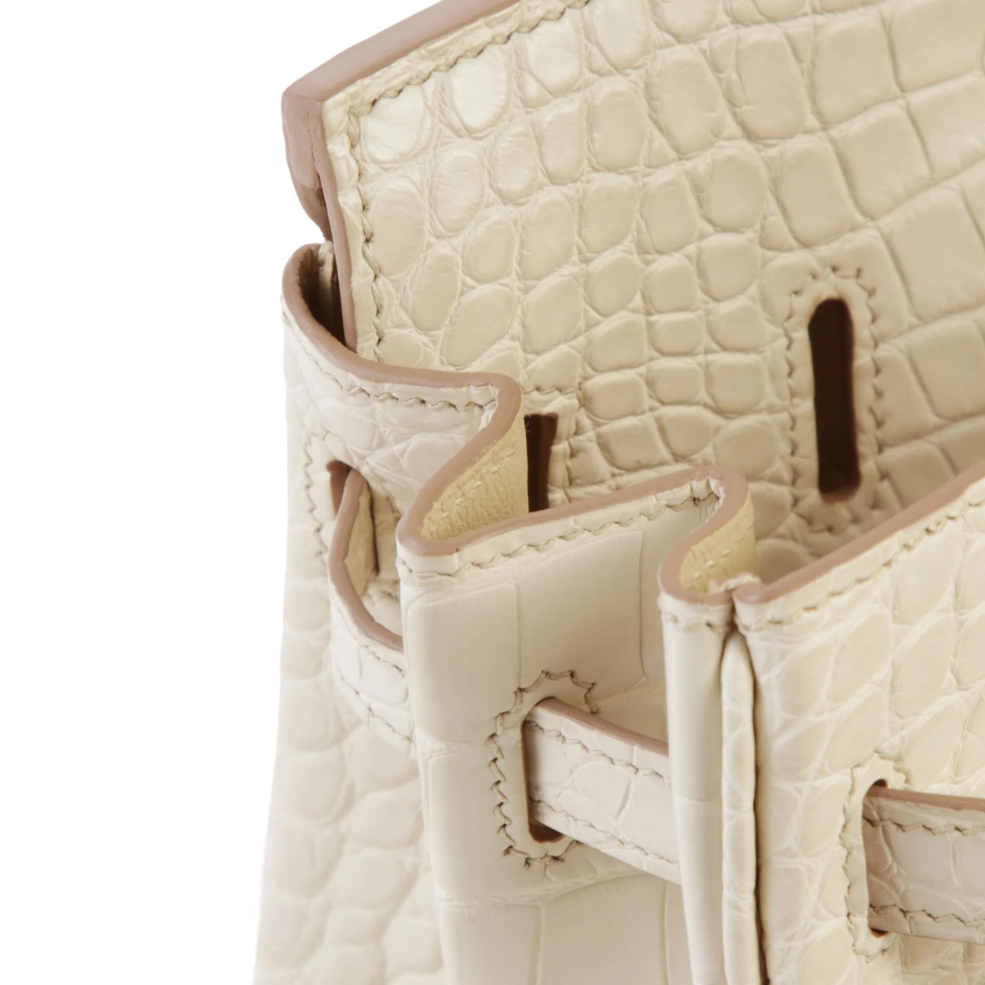 Unused ( Rank NS ) HERMÈS Birkin 25 Beton (8L) Matte Alligator Gold hardware K (2025) - 12