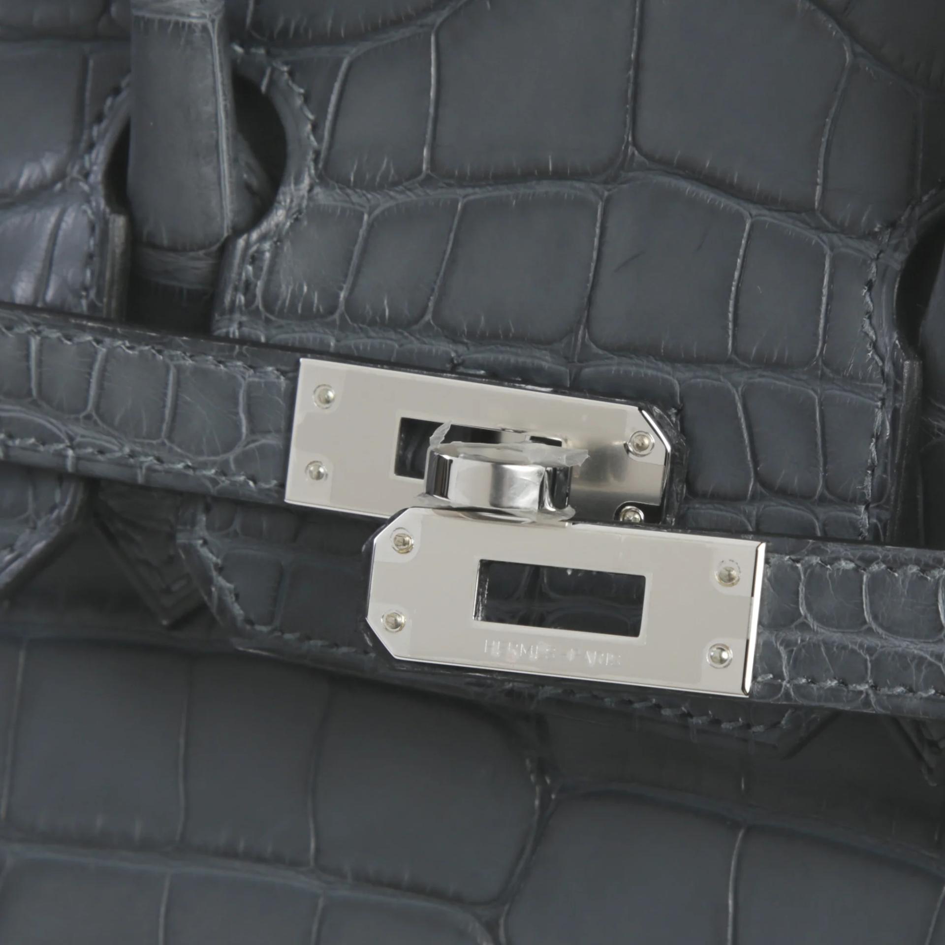 Brand New ( Rank N ) HERMÈS Birkin 25 Gris misty (H0) Matte Alligator Palladium hardware G (2026) - 8
