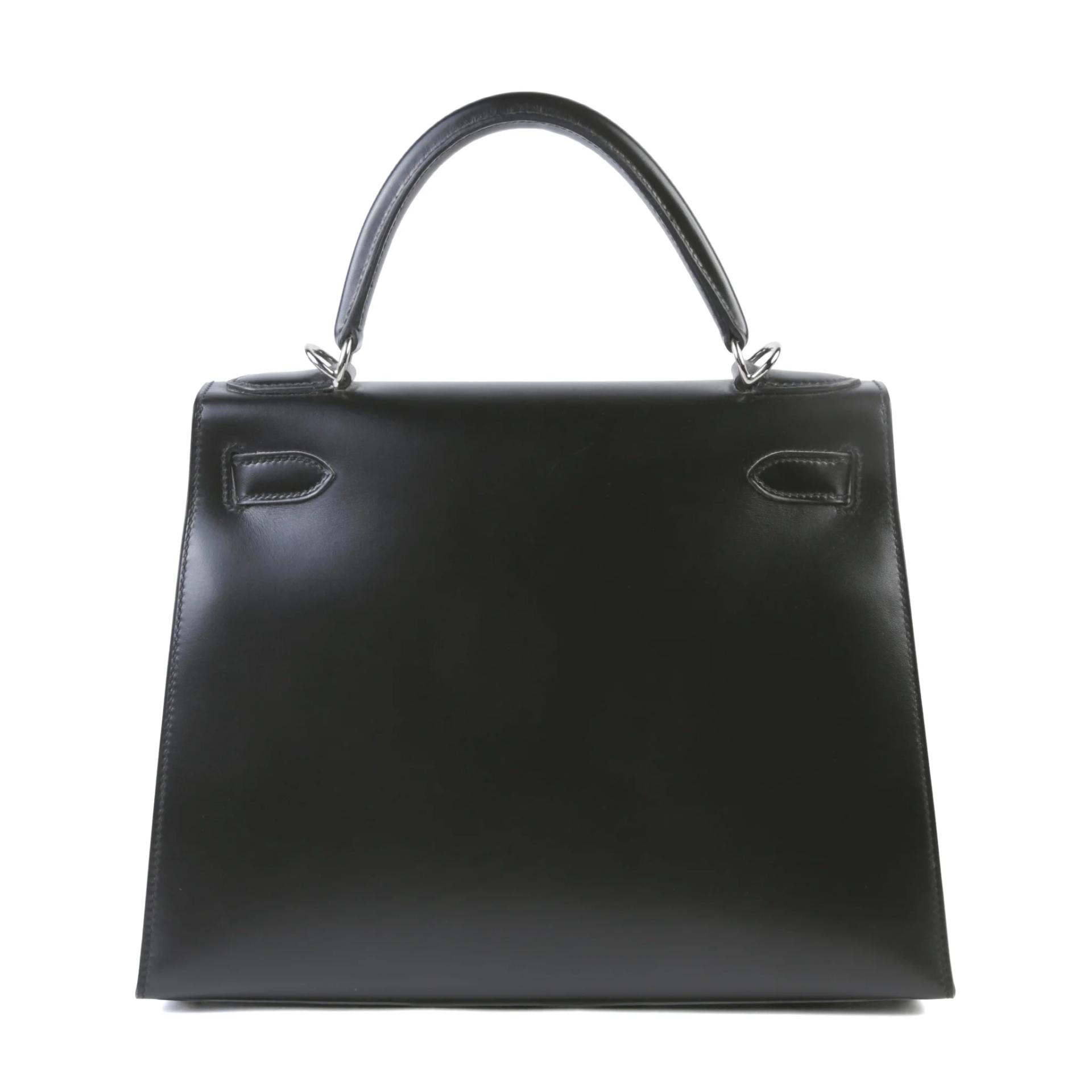 Very Good ( Rank A) HERMÈS Kelly 28 Sellier Noir (89) Box-calf Palladium hardware Square L (2008) - 2