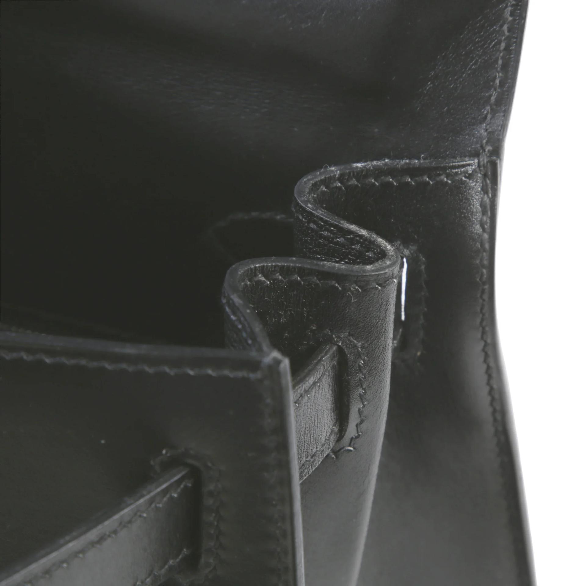 Very Good ( Rank A) HERMÈS Kelly 28 Sellier Noir (89) Box-calf Palladium hardware Square L (2008) - 12