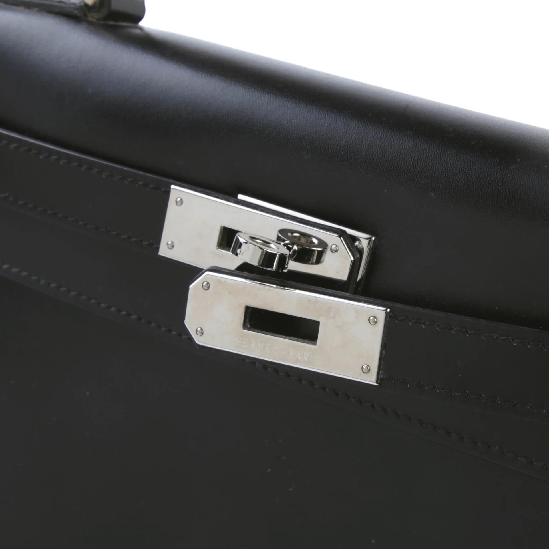 Very Good ( Rank A) HERMÈS Kelly 28 Sellier Noir (89) Box-calf Palladium hardware Square L (2008) - 8