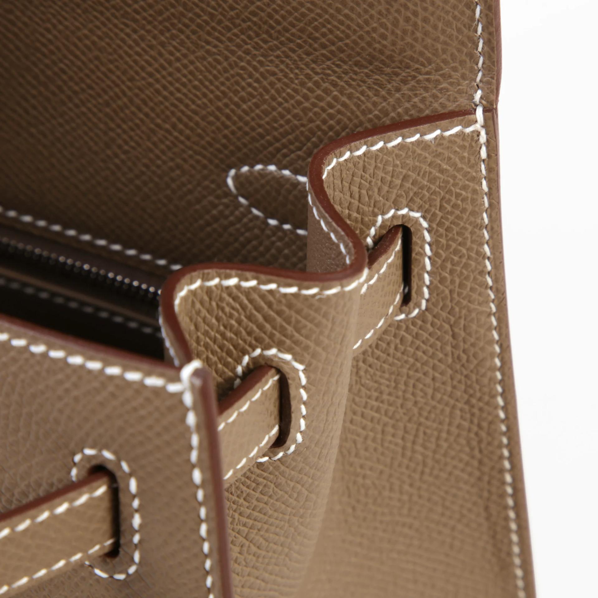 Brand New ( Rank N ) HERMÈS Kelly 25 Sellier Etoupe (18) Epsom Palladium hardware G (2026) - 11