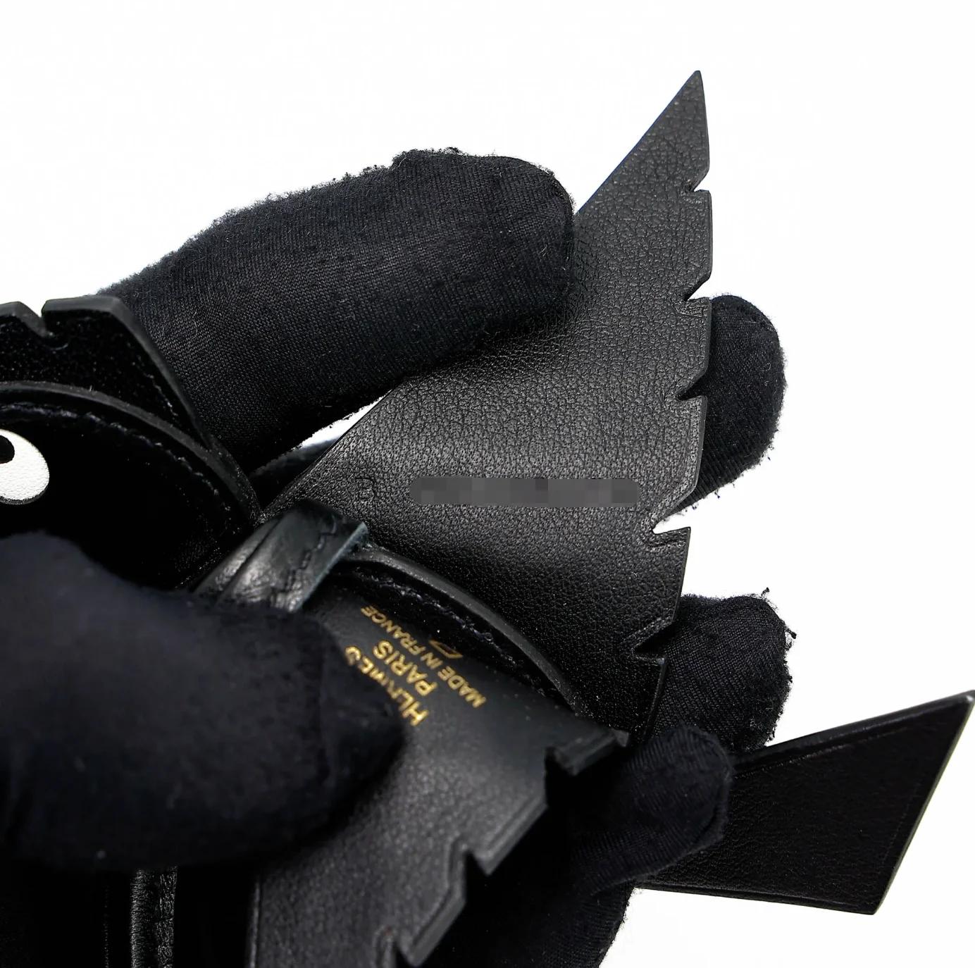 Excellent ( Rank SA ) HERMÈS Birdy charm Noir (89) White (01) Matte Alligator Box-calf Chevre Gold hardware B (2023) - 6