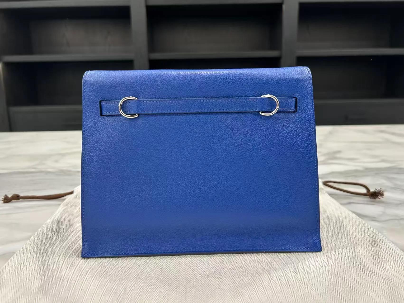 Excellent ( Rank SA ) HERMÈS Kelly Danse Bleu Royal (O8) Evercolor Palladium hardware U (2022) - 4