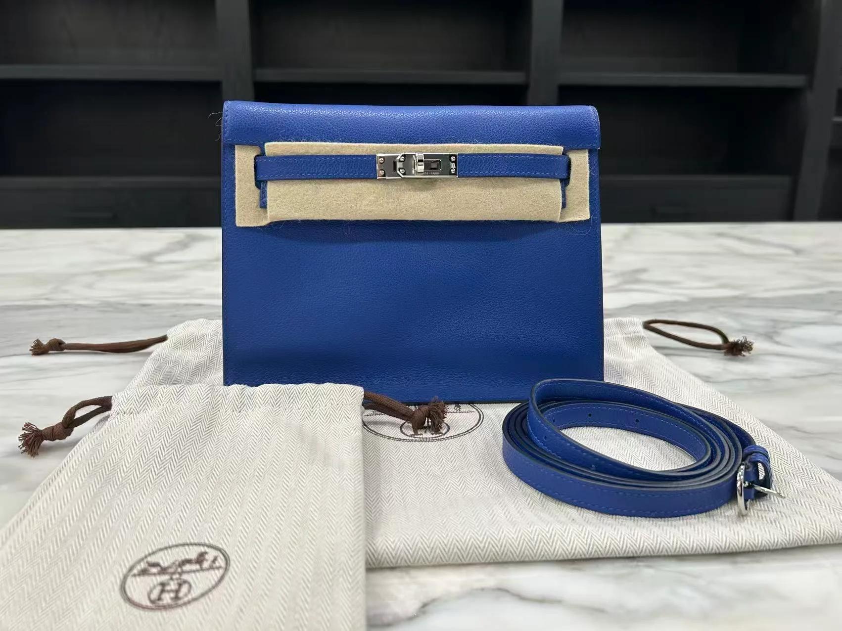 Excellent ( Rank SA ) HERMÈS Kelly Danse Bleu Royal (O8) Evercolor Palladium hardware U (2022) - 5