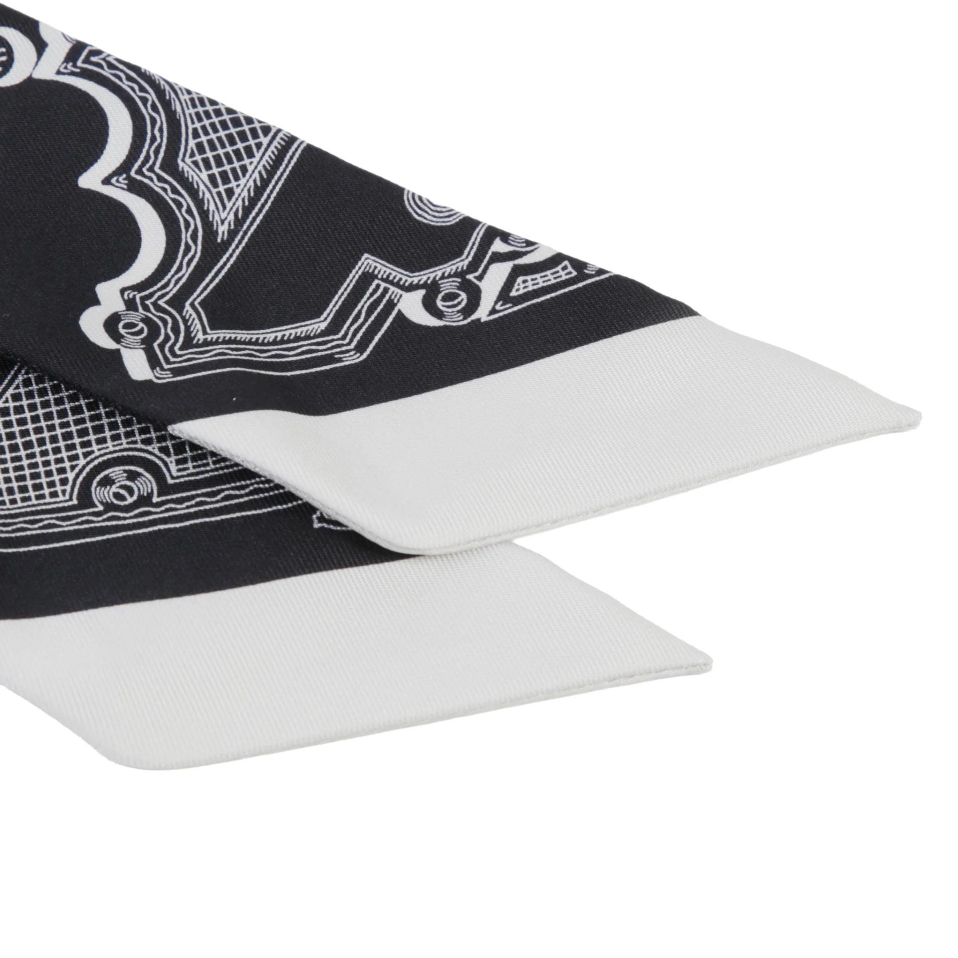 未使用保存品 HERMÈS 愛馬仕 Twilly 絲帶 Merveilleuses Lanternes 黑色 白色 真絲 - 3