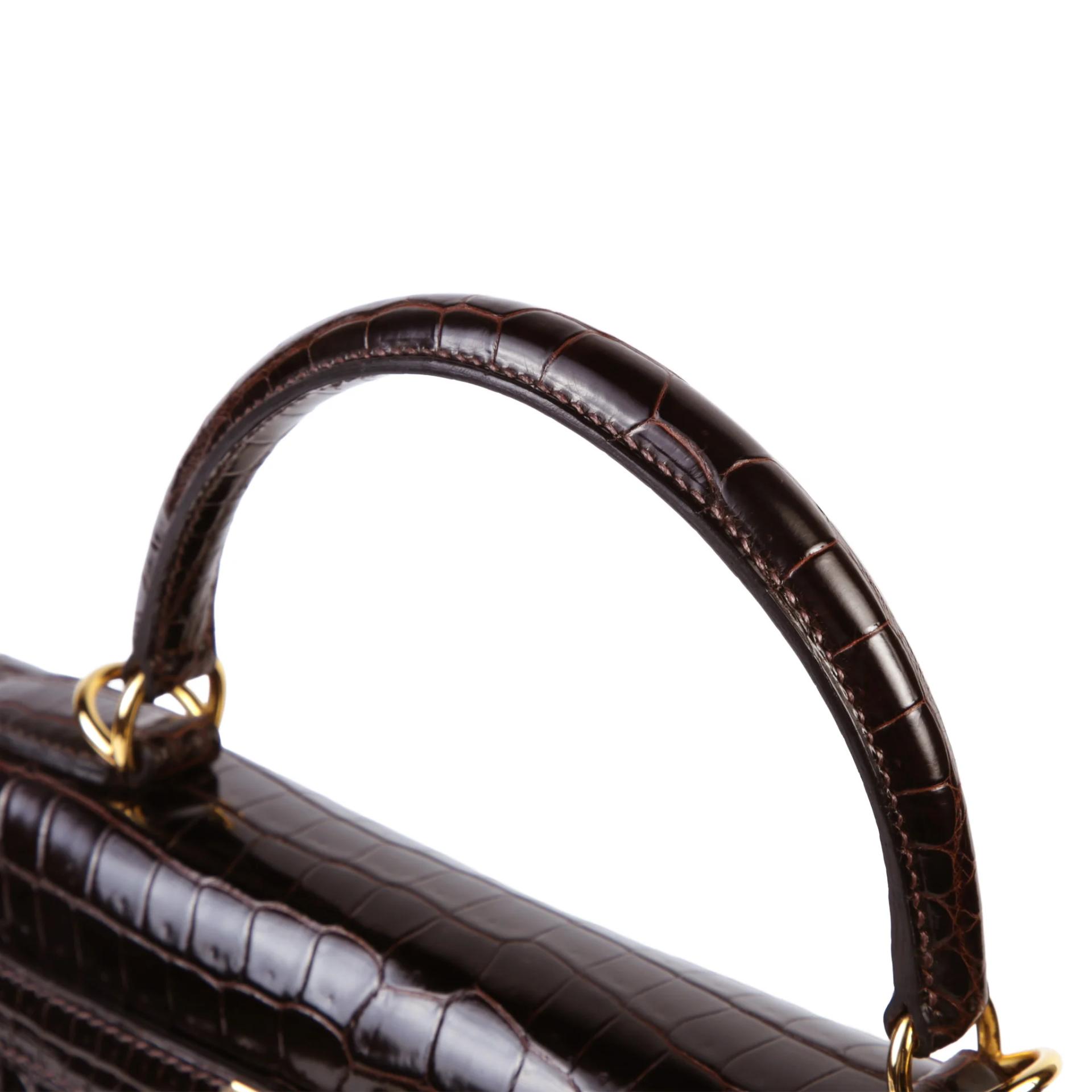 A美品 HERMÈS 愛馬仕 Kelly 28 外縫 41 雪茄色 Havane ∧ 灣鱷 亮面 金扣 □F刻 2002年 - 3