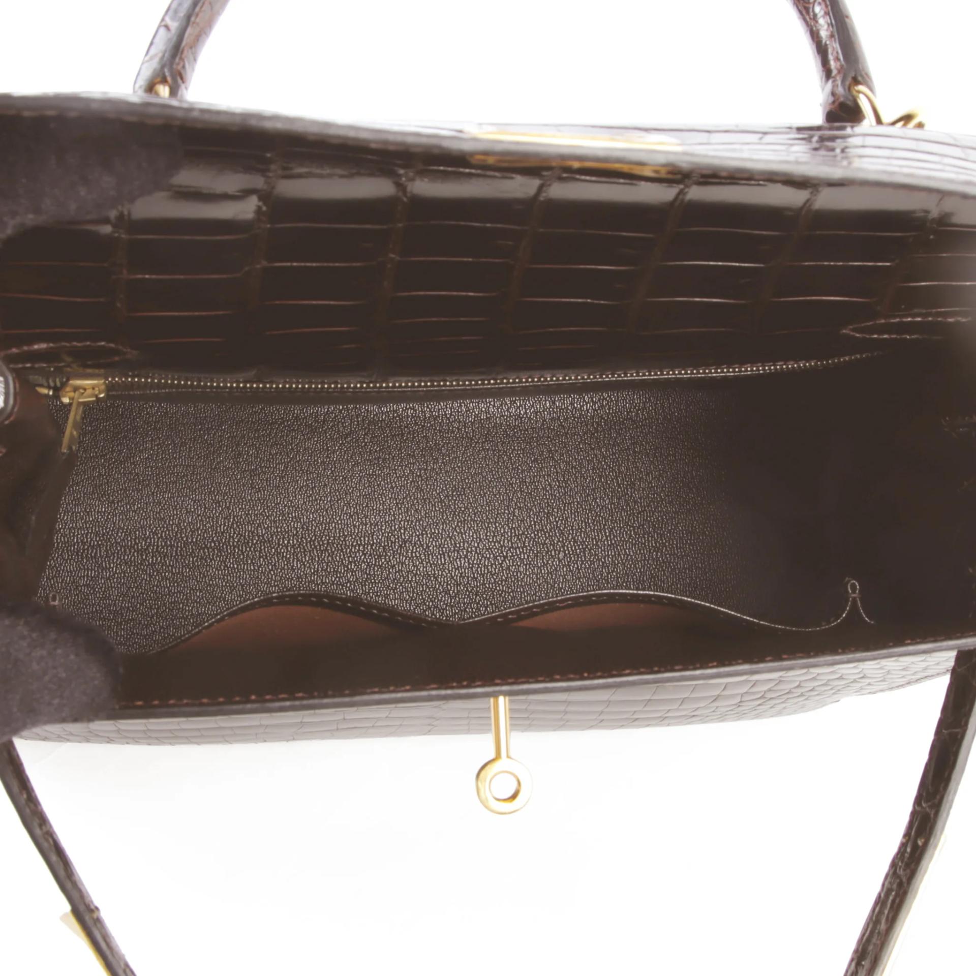 A美品 HERMÈS 愛馬仕 Kelly 28 外縫 41 雪茄色 Havane ∧ 灣鱷 亮面 金扣 □F刻 2002年 - 11