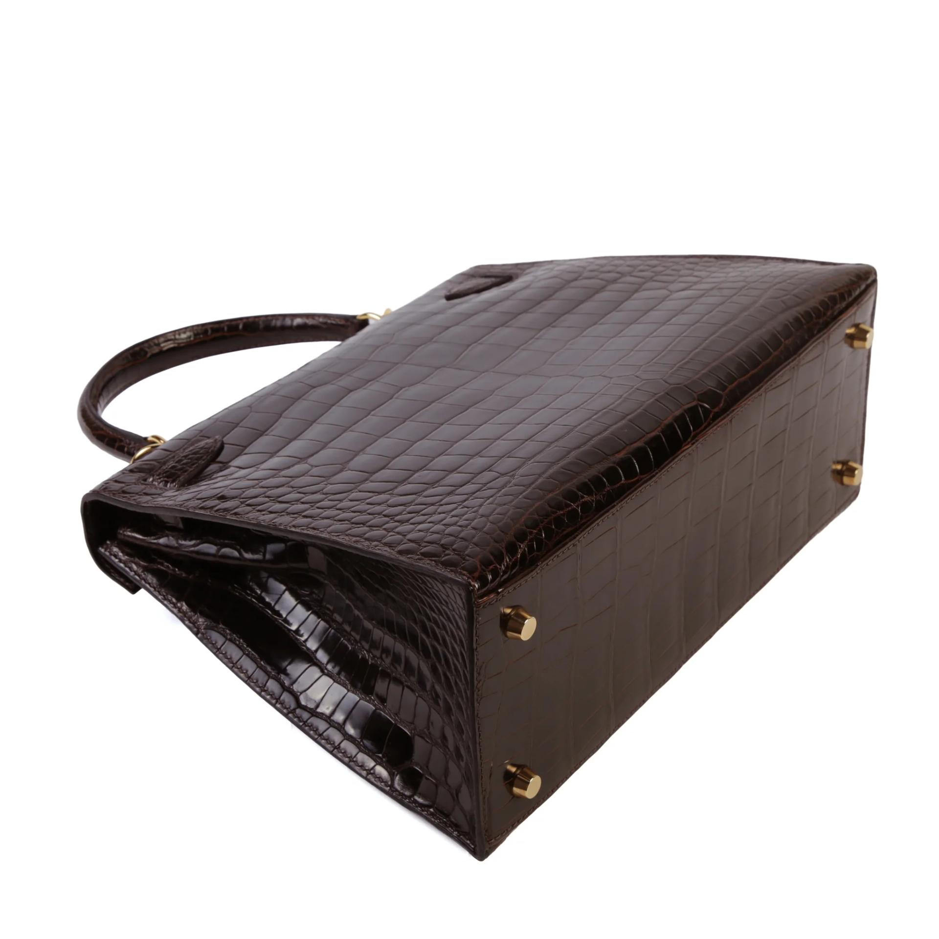 A美品 HERMÈS 愛馬仕 Kelly 28 外縫 41 雪茄色 Havane ∧ 灣鱷 亮面 金扣 □F刻 2002年 - 6