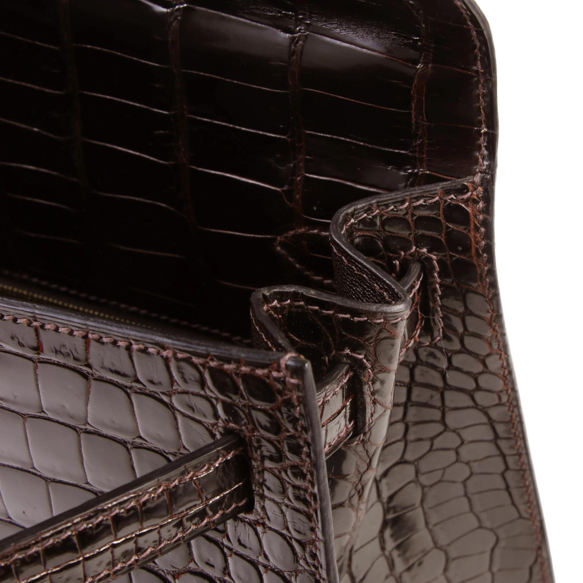 A美品 HERMÈS 愛馬仕 Kelly 28 外縫 41 雪茄色 Havane ∧ 灣鱷 亮面 金扣 □F刻 2002年 - 12