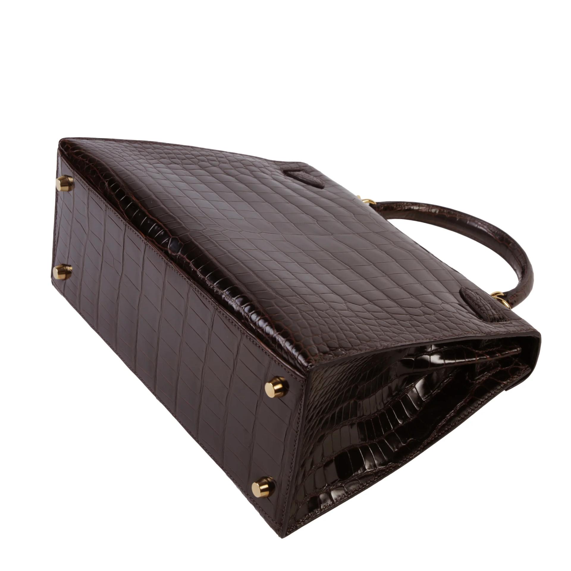 A美品 HERMÈS 愛馬仕 Kelly 28 外縫 41 雪茄色 Havane ∧ 灣鱷 亮面 金扣 □F刻 2002年 - 7