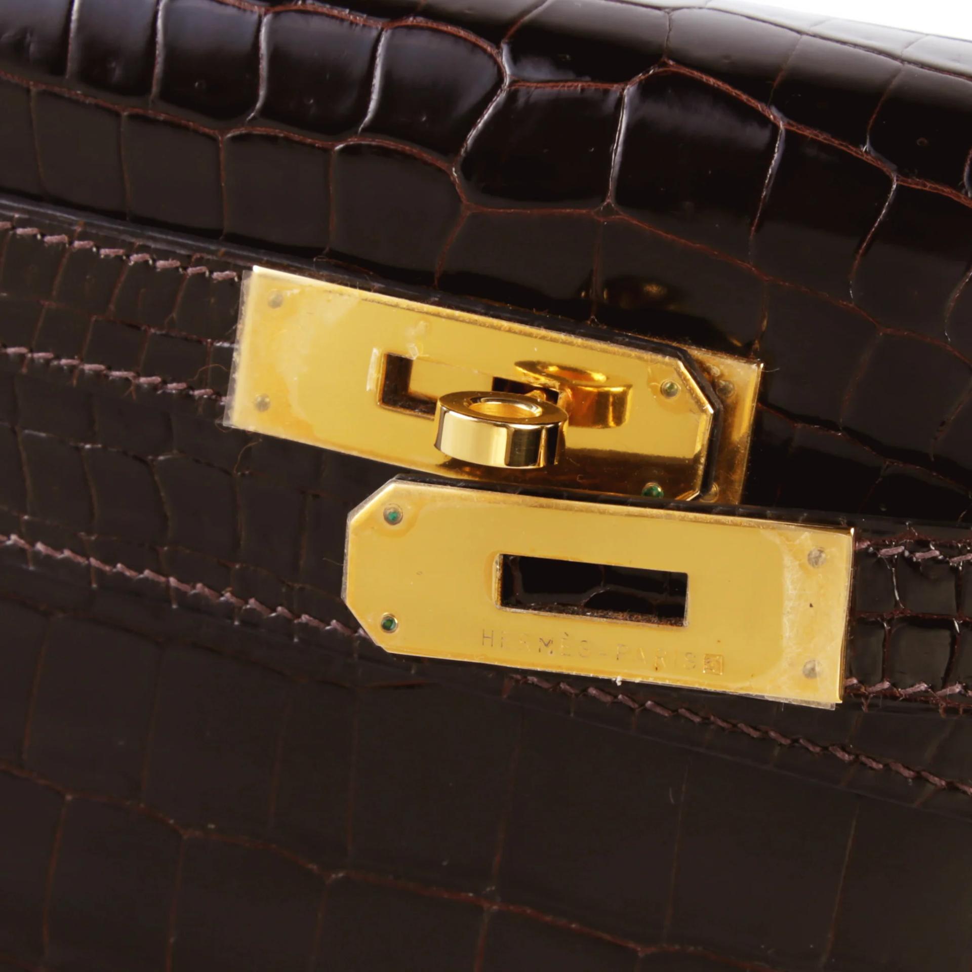 A美品 HERMÈS 愛馬仕 Kelly 28 外縫 41 雪茄色 Havane ∧ 灣鱷 亮面 金扣 □F刻 2002年 - 8