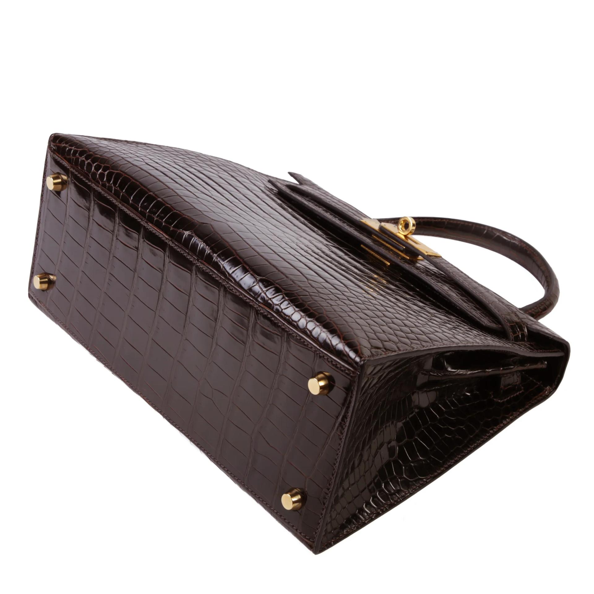 A美品 HERMÈS 愛馬仕 Kelly 28 外縫 41 雪茄色 Havane ∧ 灣鱷 亮面 金扣 □F刻 2002年 - 5
