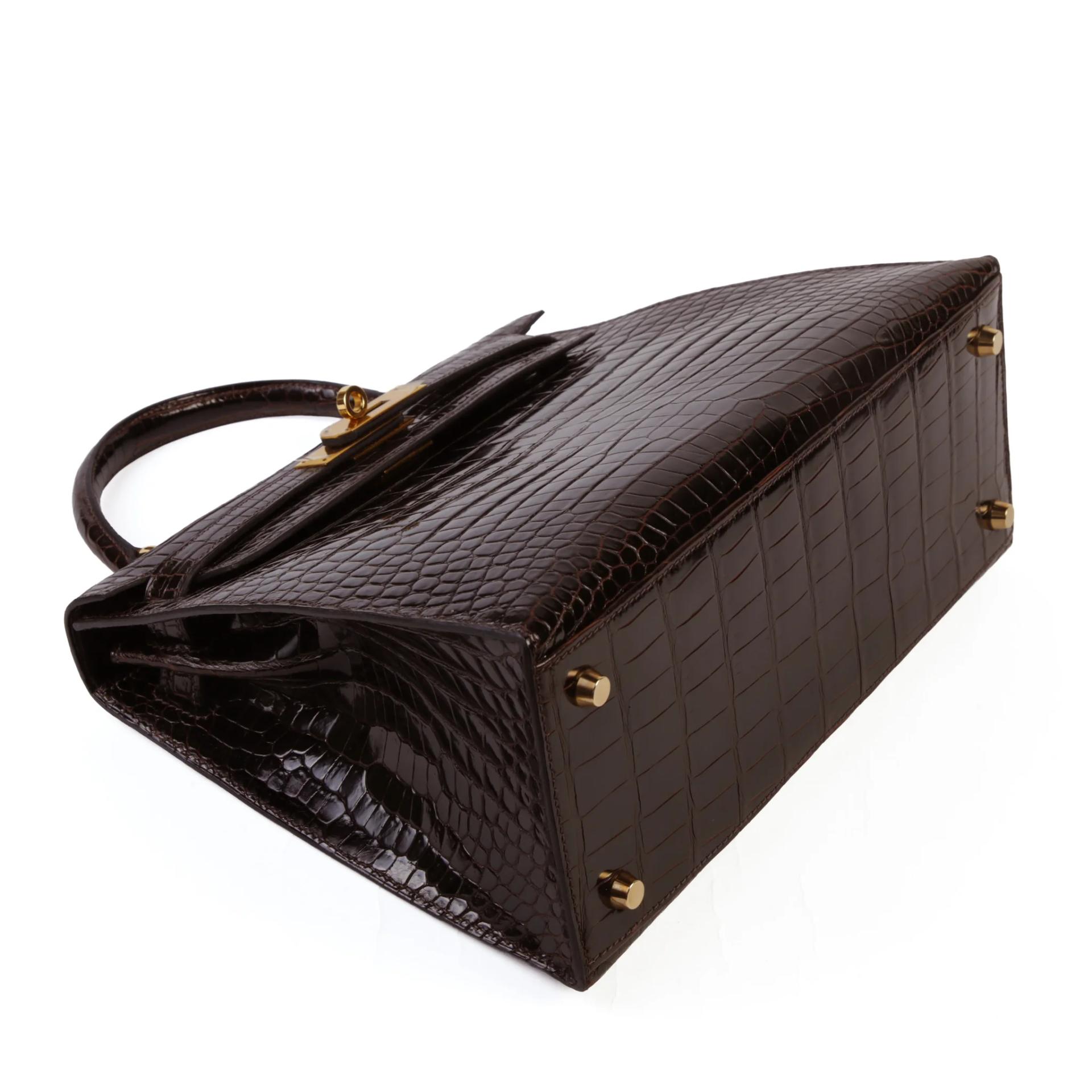 A美品 HERMÈS 愛馬仕 Kelly 28 外縫 41 雪茄色 Havane ∧ 灣鱷 亮面 金扣 □F刻 2002年 - 4