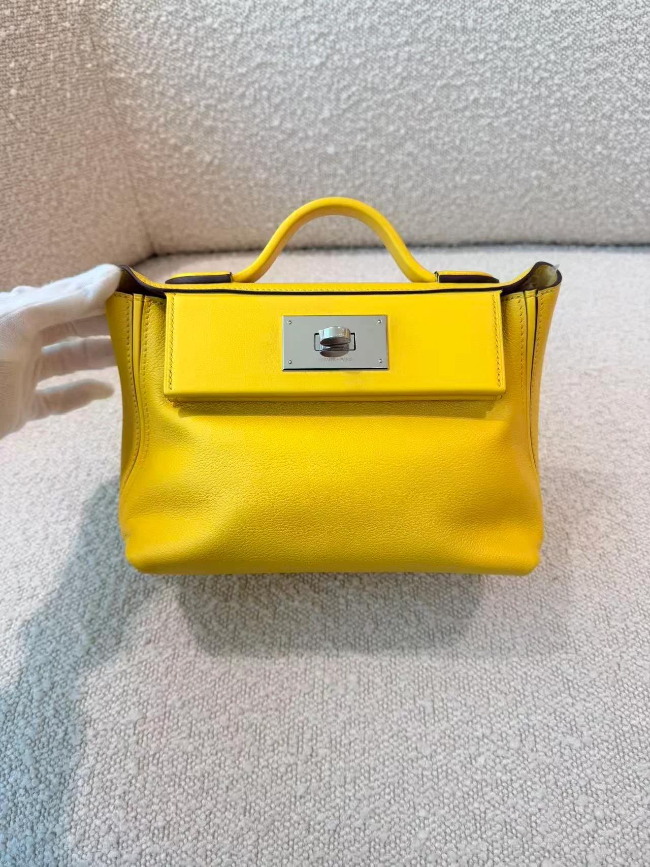 Very Good ( Rank A) HERMÈS 24/24 - 21 mini Jaune Ambre (9D) Evercolor Swift Palladium hardware U (2022) - 6