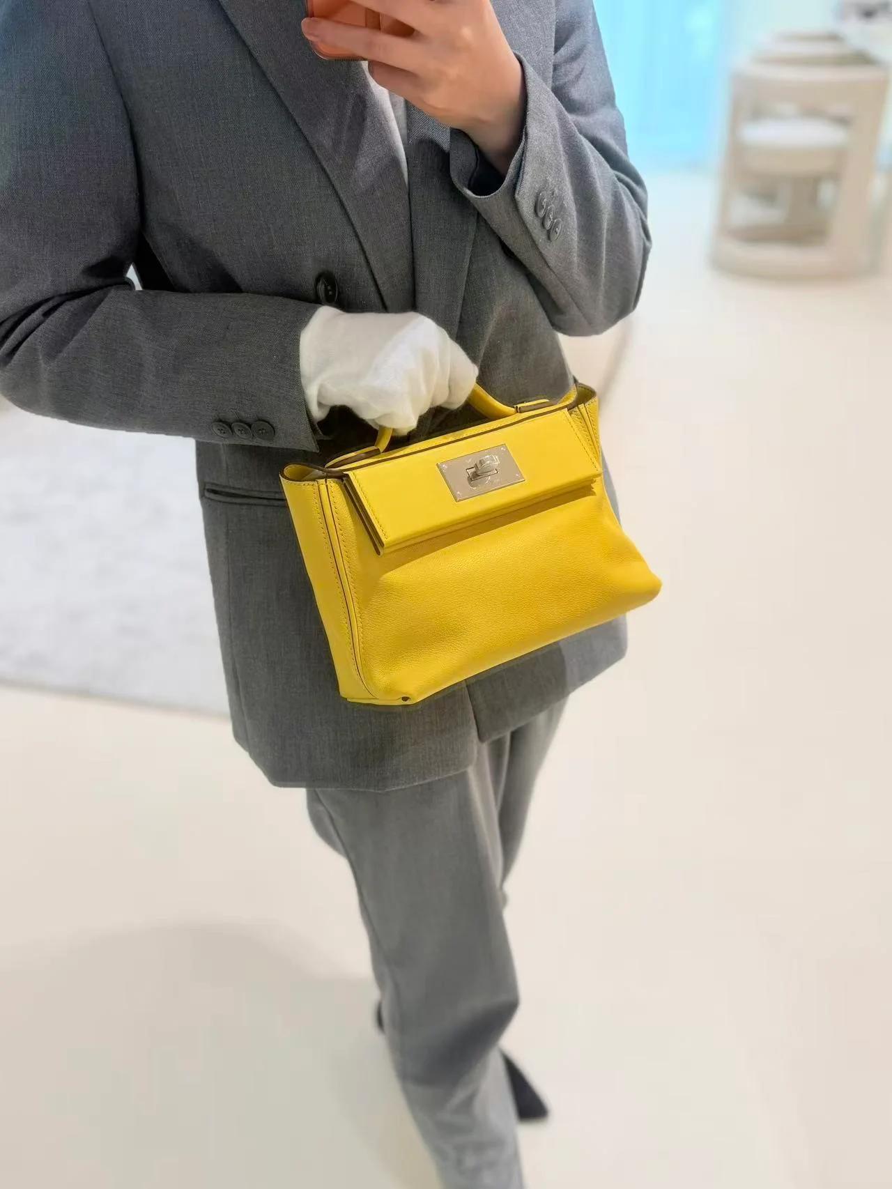 Very Good ( Rank A) HERMÈS 24/24 - 21 mini Jaune Ambre (9D) Evercolor Swift Palladium hardware U (2022) - 5