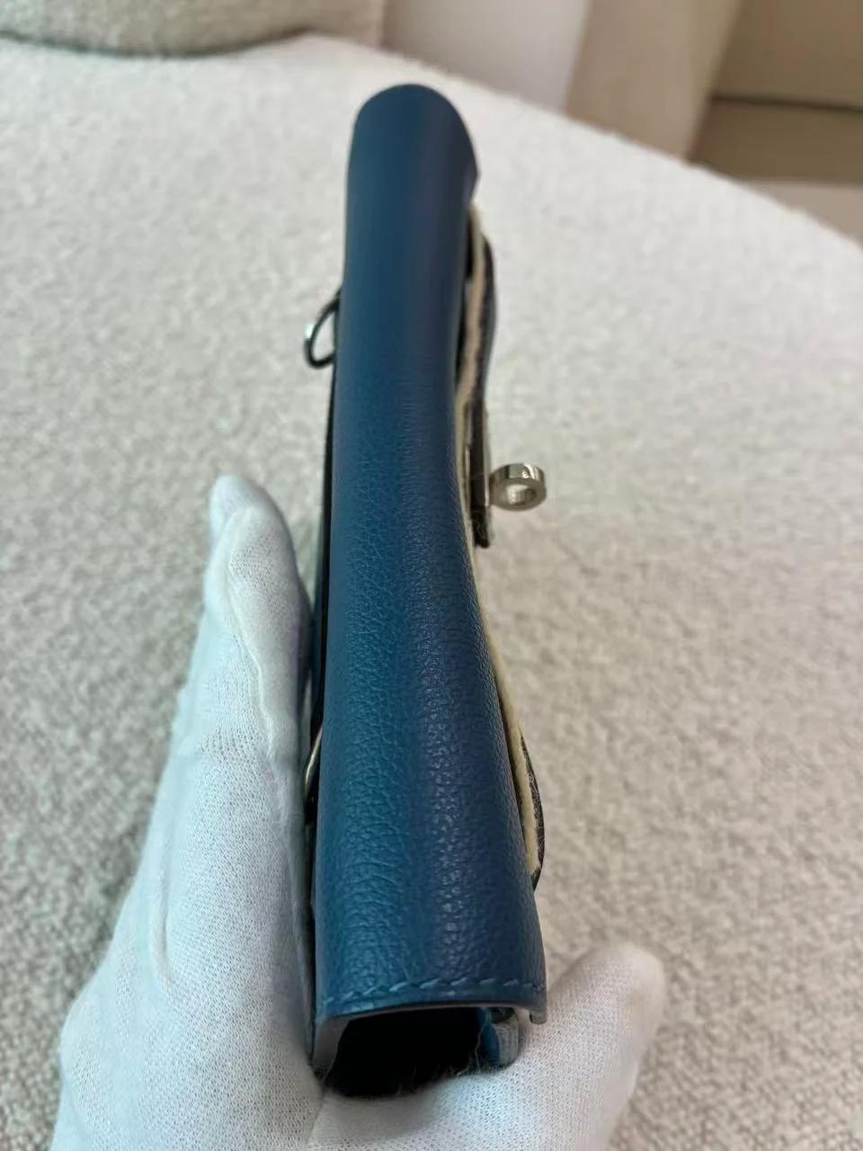 Excellent ( Rank SA ) HERMÈS Kelly Danse Deep Blue (S4) Evercolor Palladium hardware D (2019) - 10
