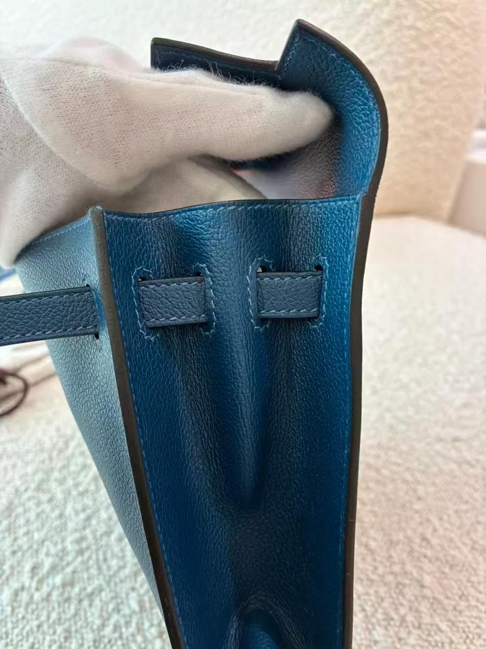 Excellent ( Rank SA ) HERMÈS Kelly Danse Deep Blue (S4) Evercolor Palladium hardware D (2019) - 28