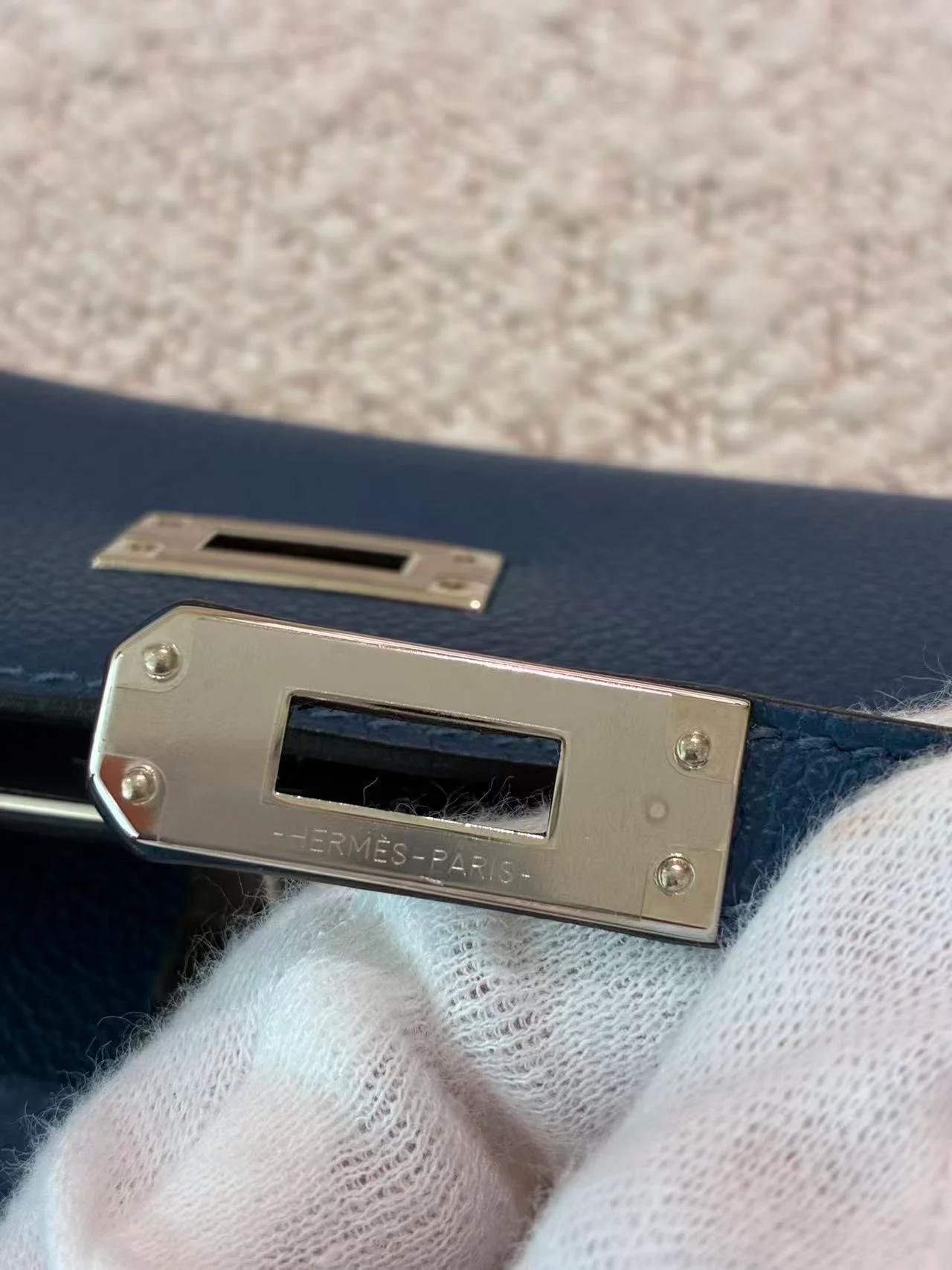 Excellent ( Rank SA ) HERMÈS Kelly Danse Deep Blue (S4) Evercolor Palladium hardware D (2019) - 15