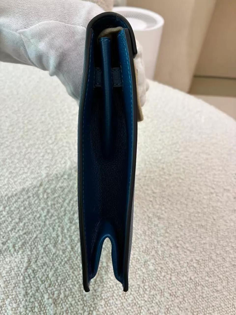 Excellent ( Rank SA ) HERMÈS Kelly Danse Deep Blue (S4) Evercolor Palladium hardware D (2019) - 9